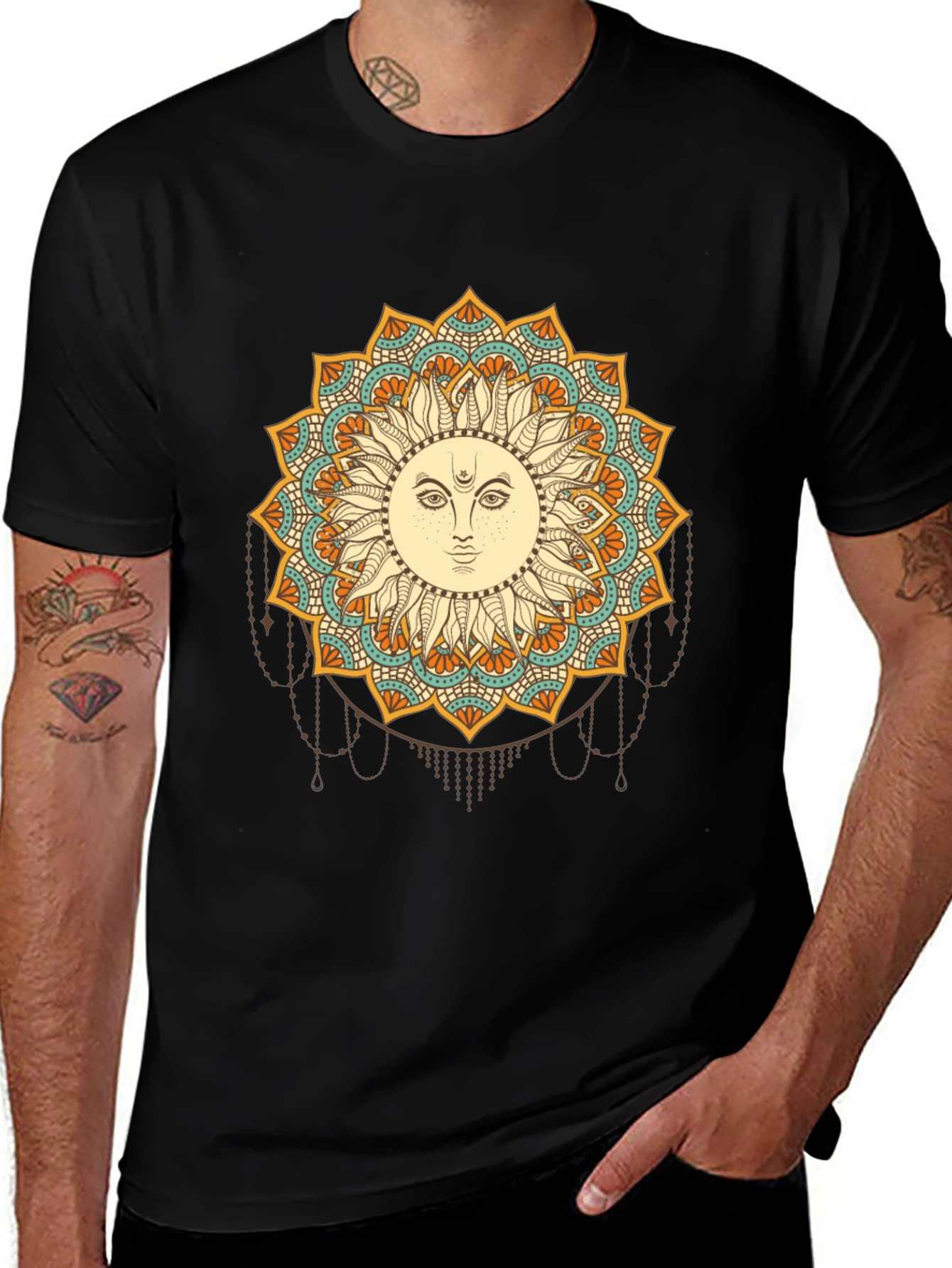 Sun Mandala Graphic Black T-Shirt