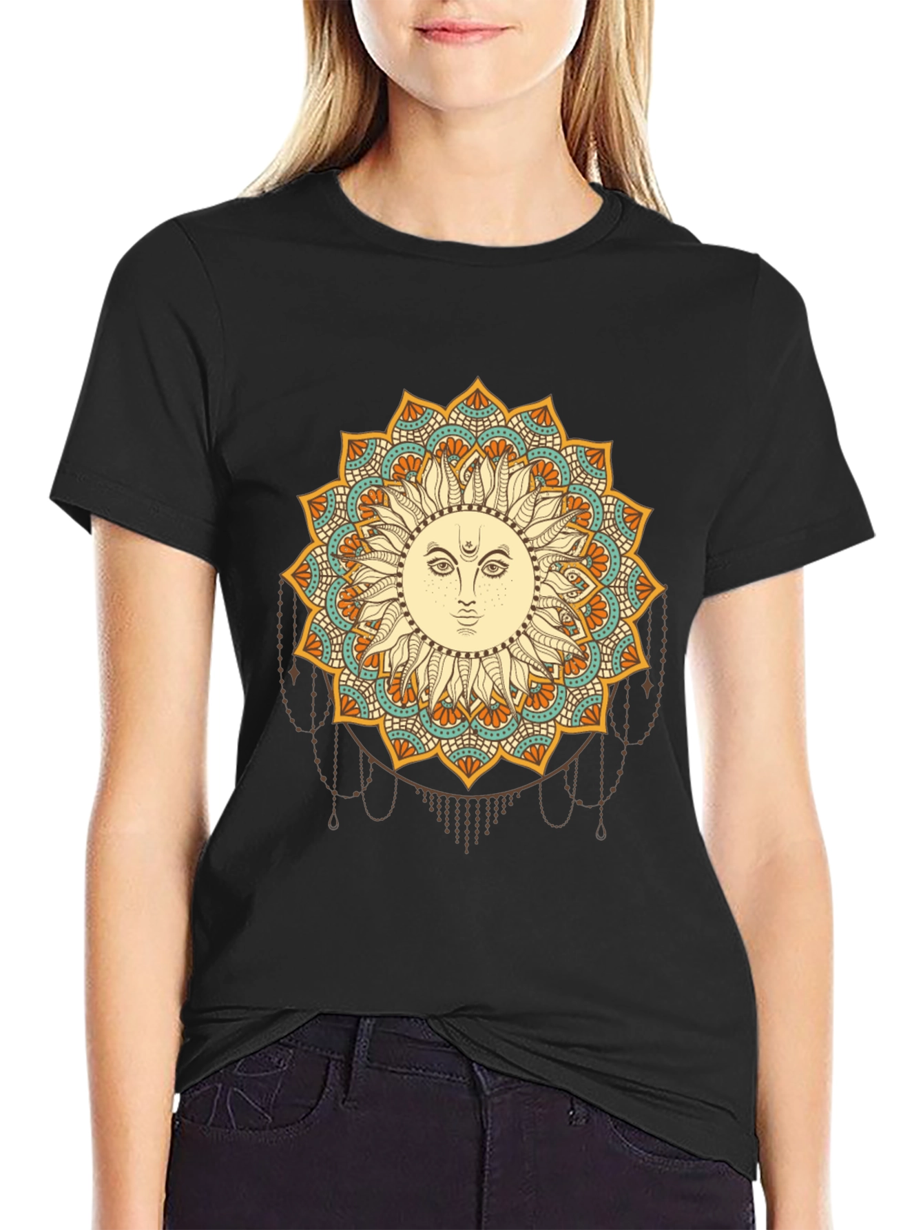 Sun Mandala Graphic Black T-Shirt
