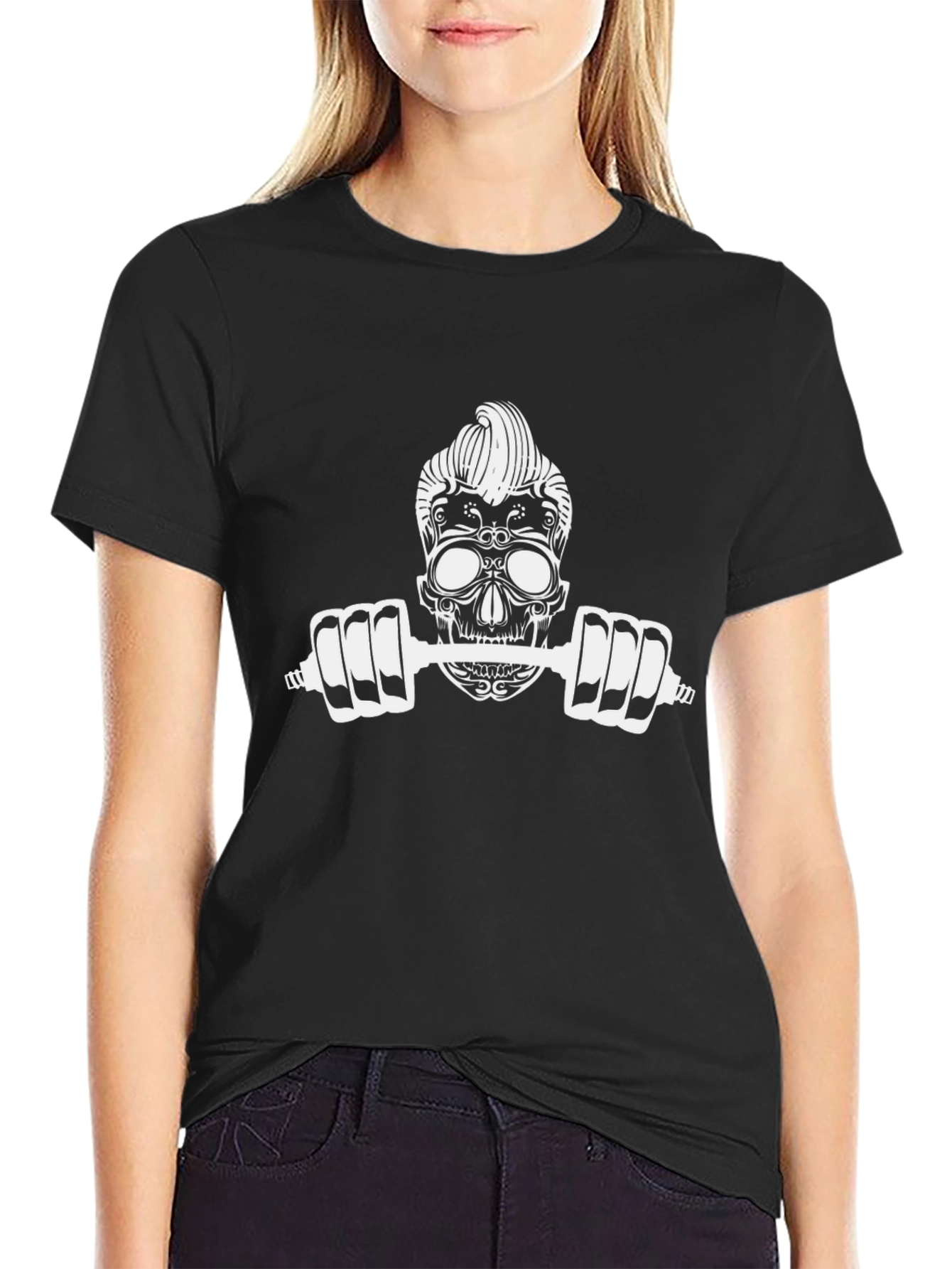 Skull Dumbbell Graphic Tee - Black