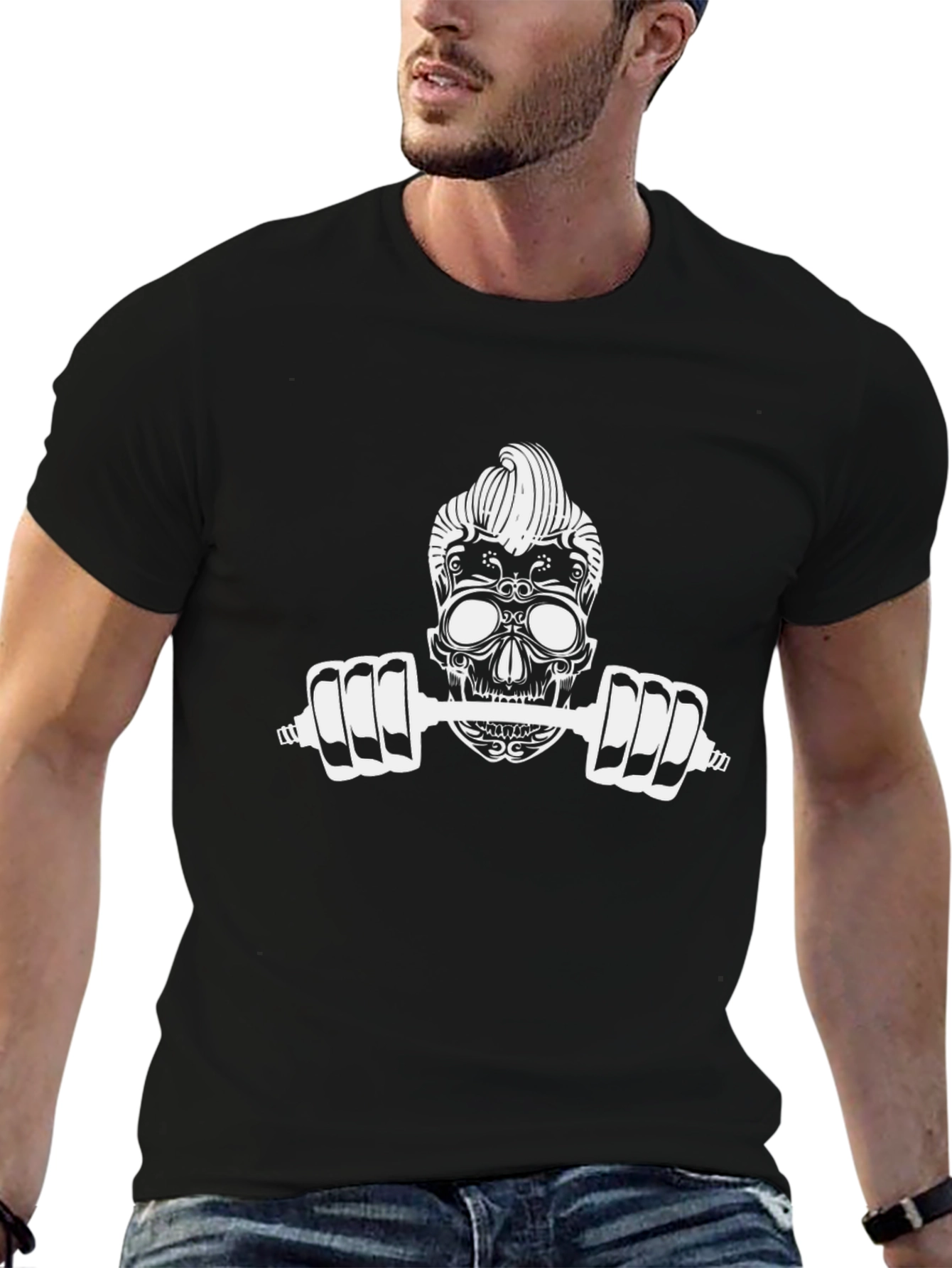 Skull Dumbbell Graphic Tee - Black