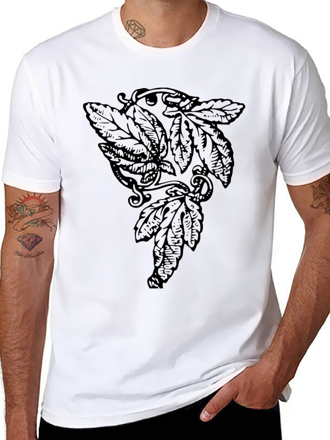 Botanical Leaf Design Black T-Shirt