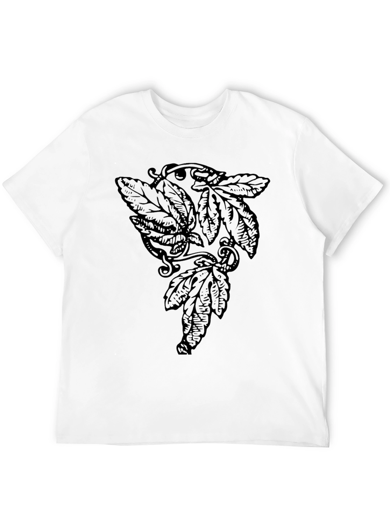 Botanical Leaf Design Black T-Shirt