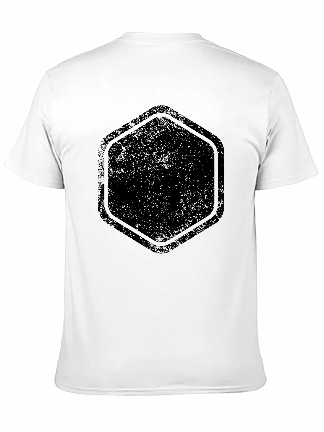 Mens Black Graphic Tee - Distressed Hexagon Design