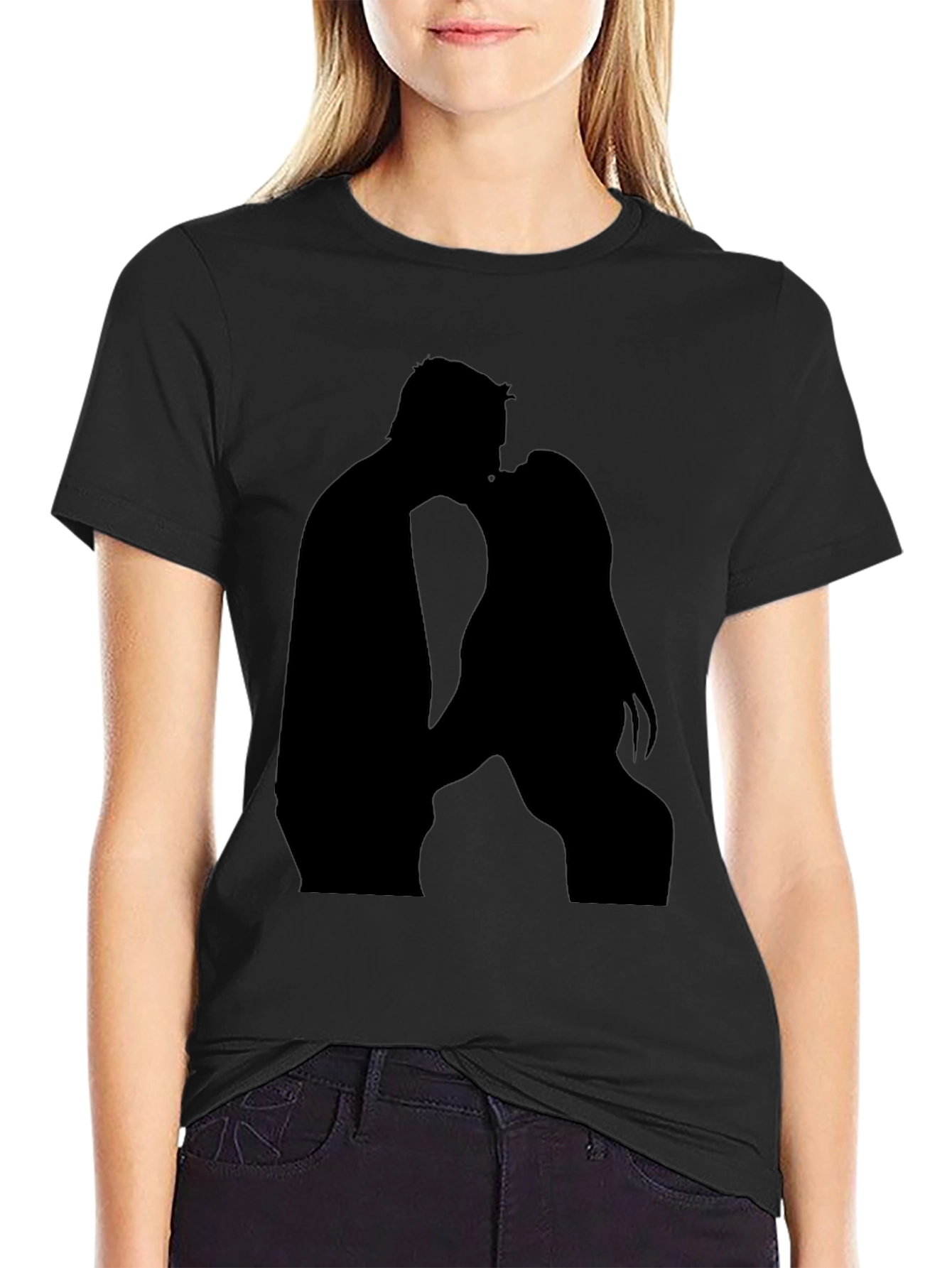 Romantic Silhouette Couple Black T-Shirt