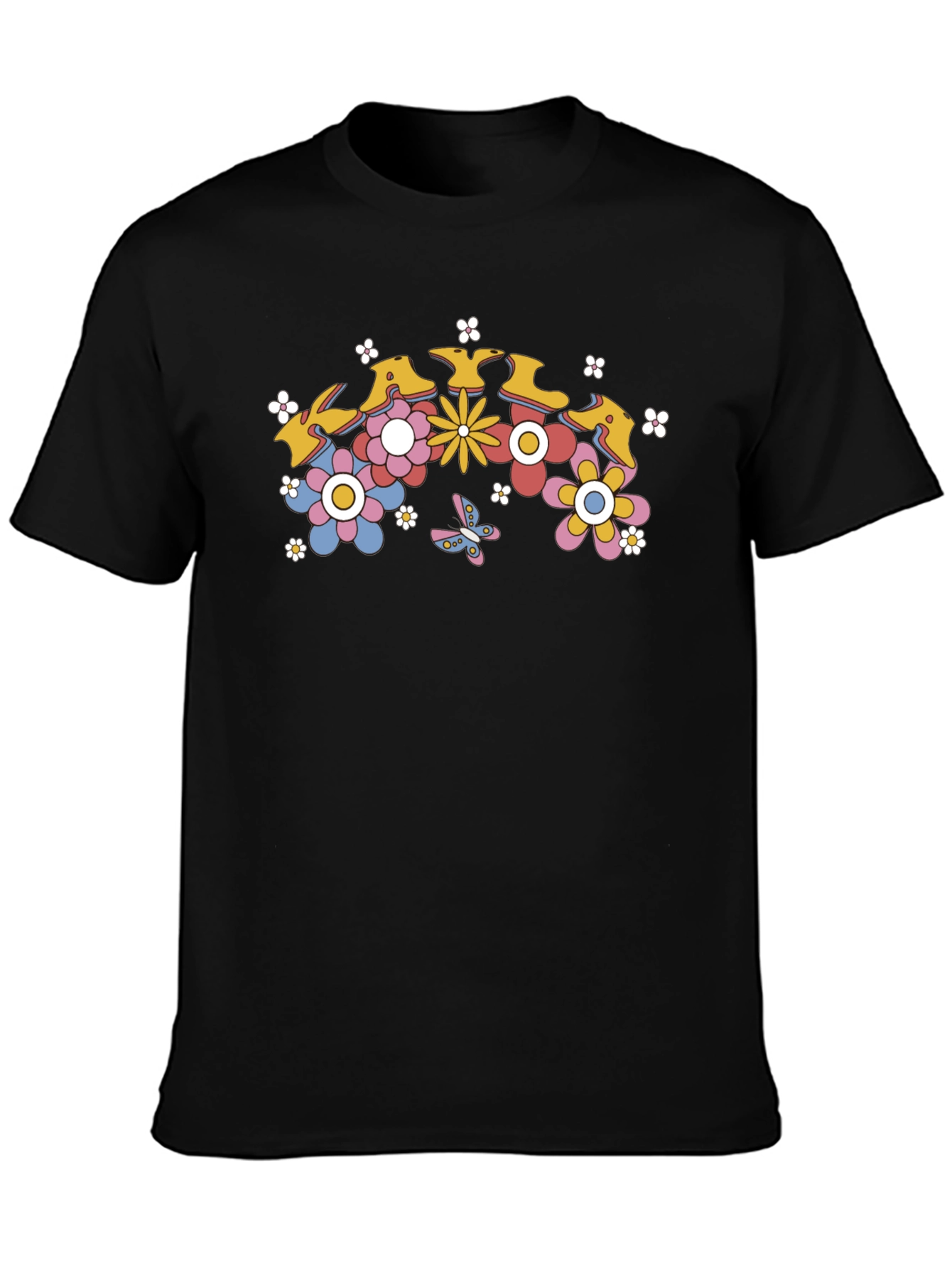 Retro Floral Graphic T-Shirt - Black Cotton Tee