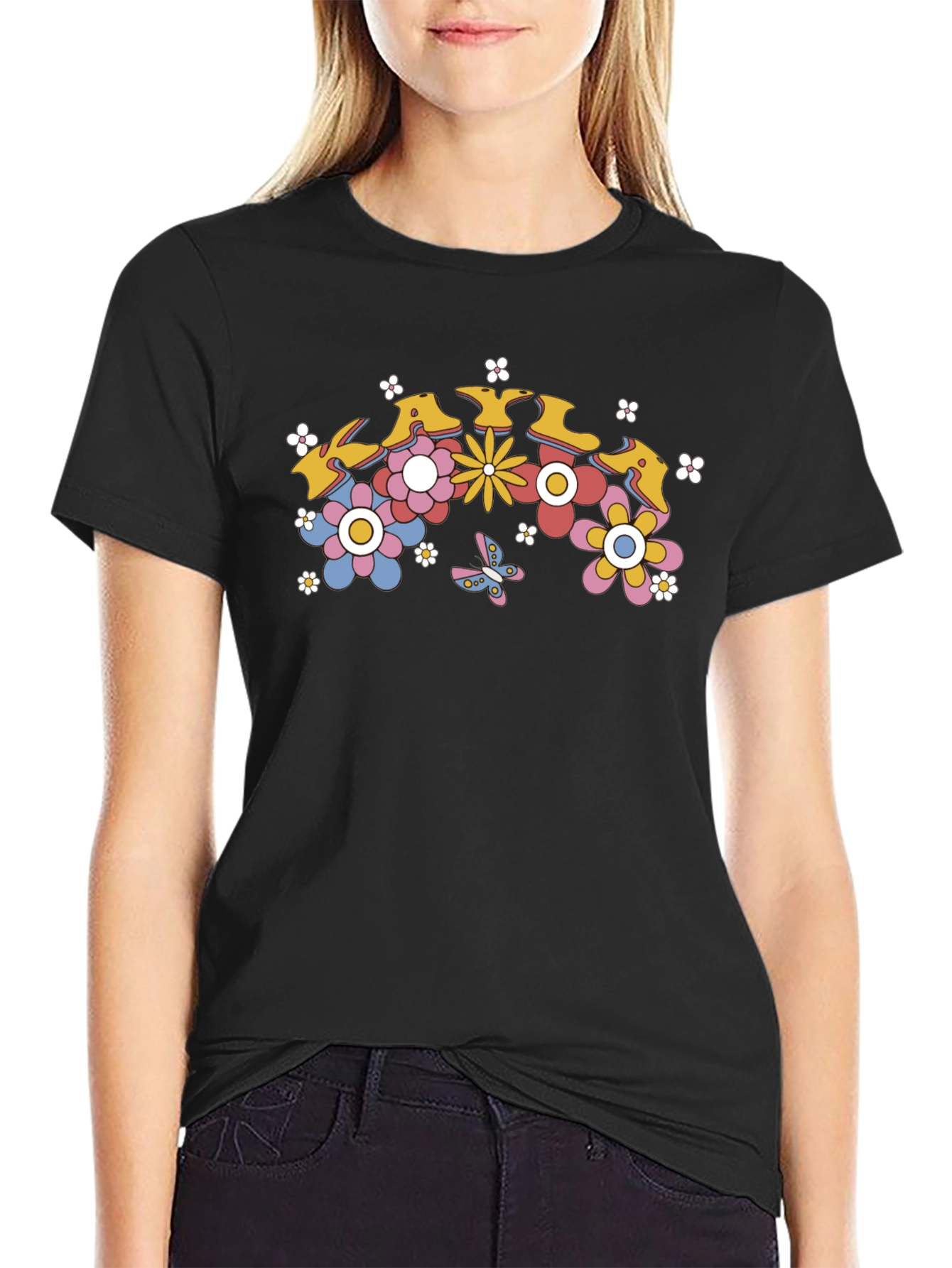 Retro Floral Graphic T-Shirt - Black Cotton Tee