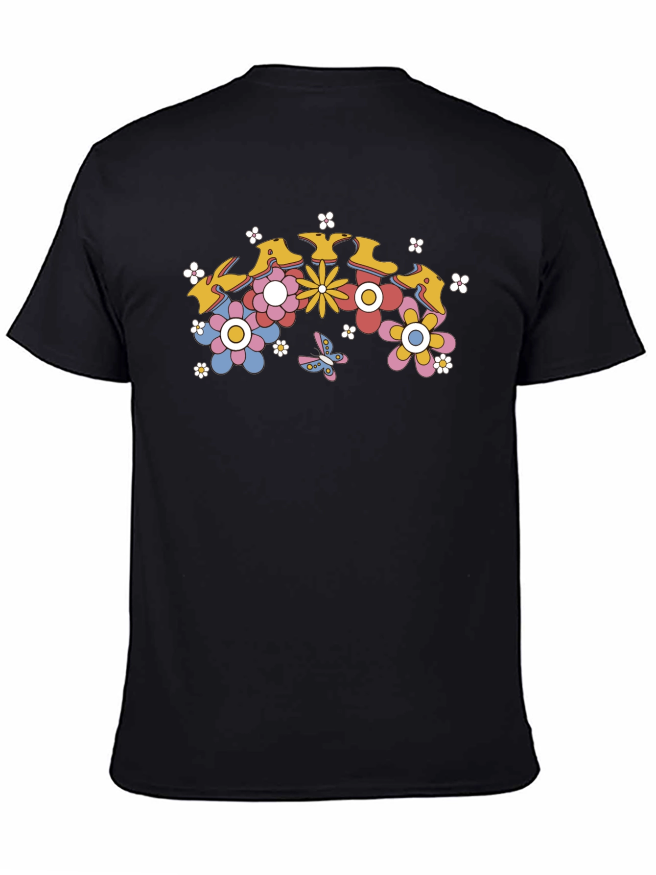 Retro Floral Graphic T-Shirt - Black Cotton Tee