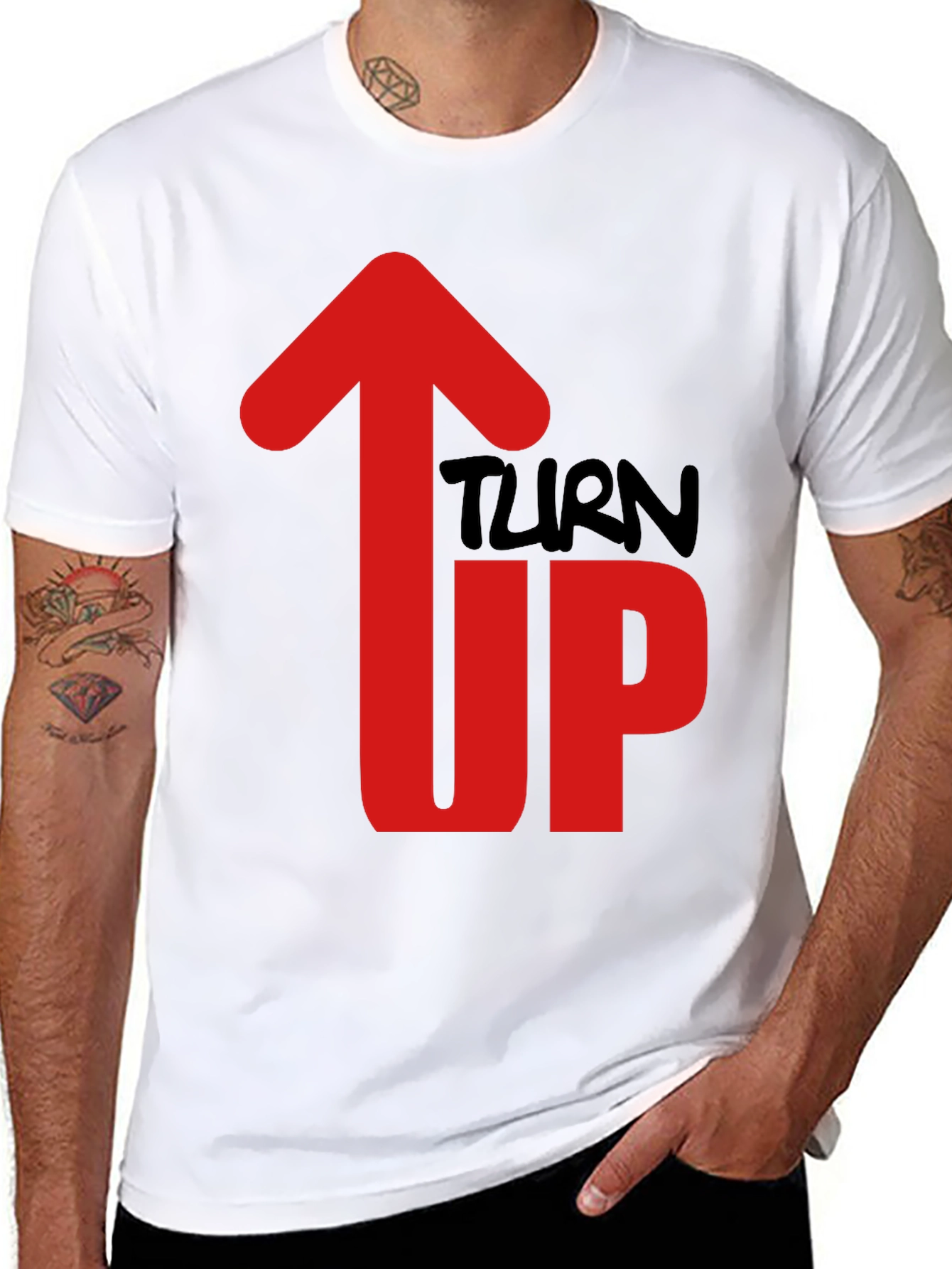 Turn Up Graphic Tee - Mens Black Cotton T-Shirt