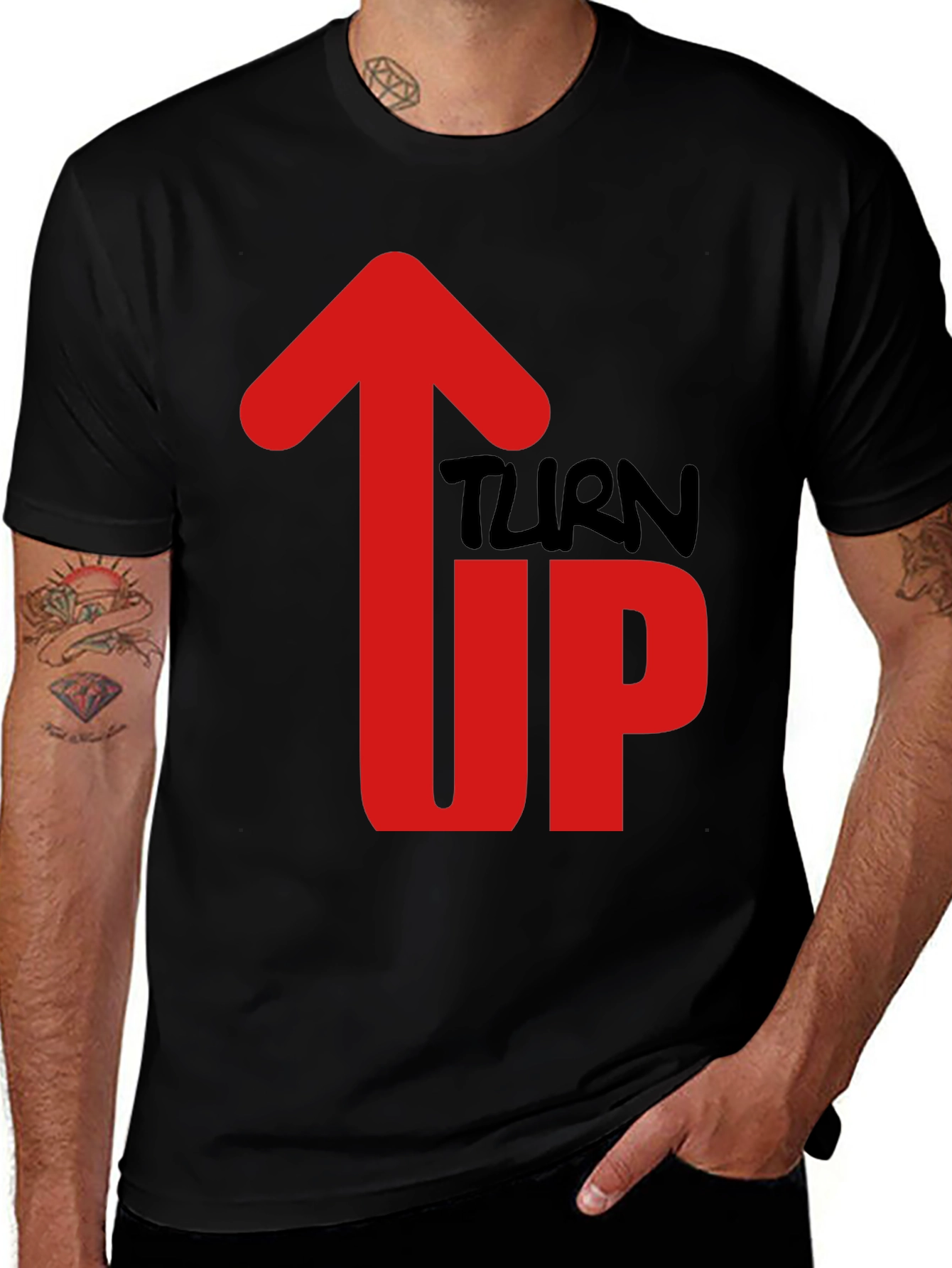 Turn Up Graphic Tee - Mens Black Cotton T-Shirt
