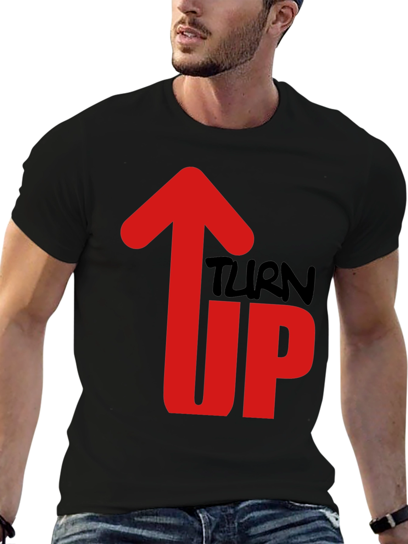 Turn Up Graphic Tee - Mens Black Cotton T-Shirt