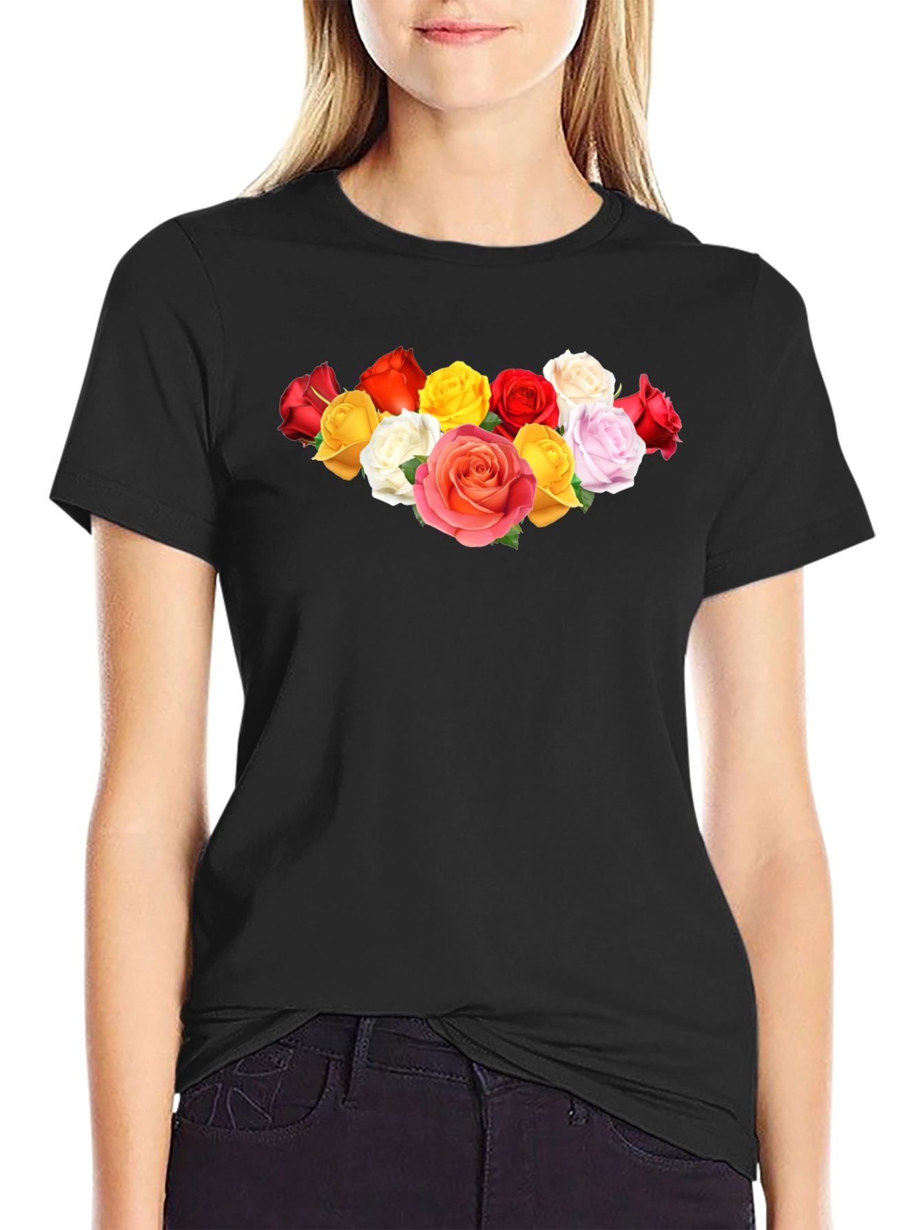 Floral Rose Graphic Black Tee