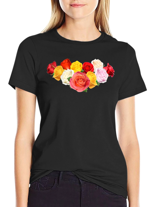 Floral Rose Graphic Black Tee