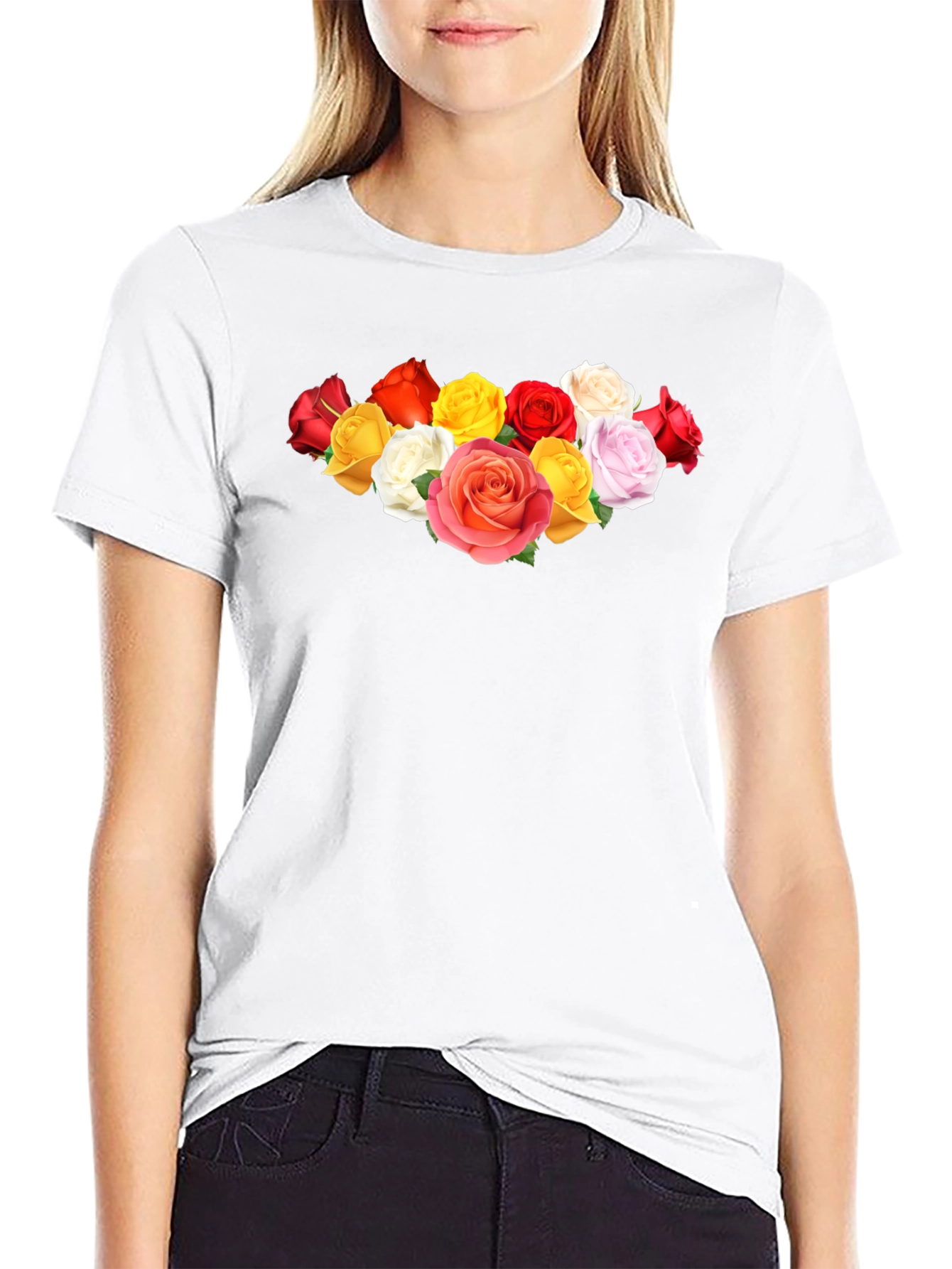 Floral Rose Graphic Black Tee