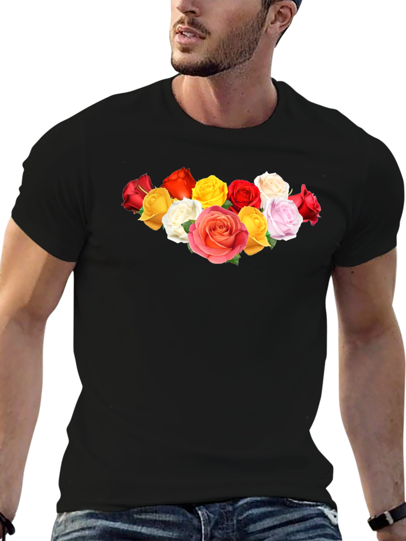Floral Rose Graphic Black Tee