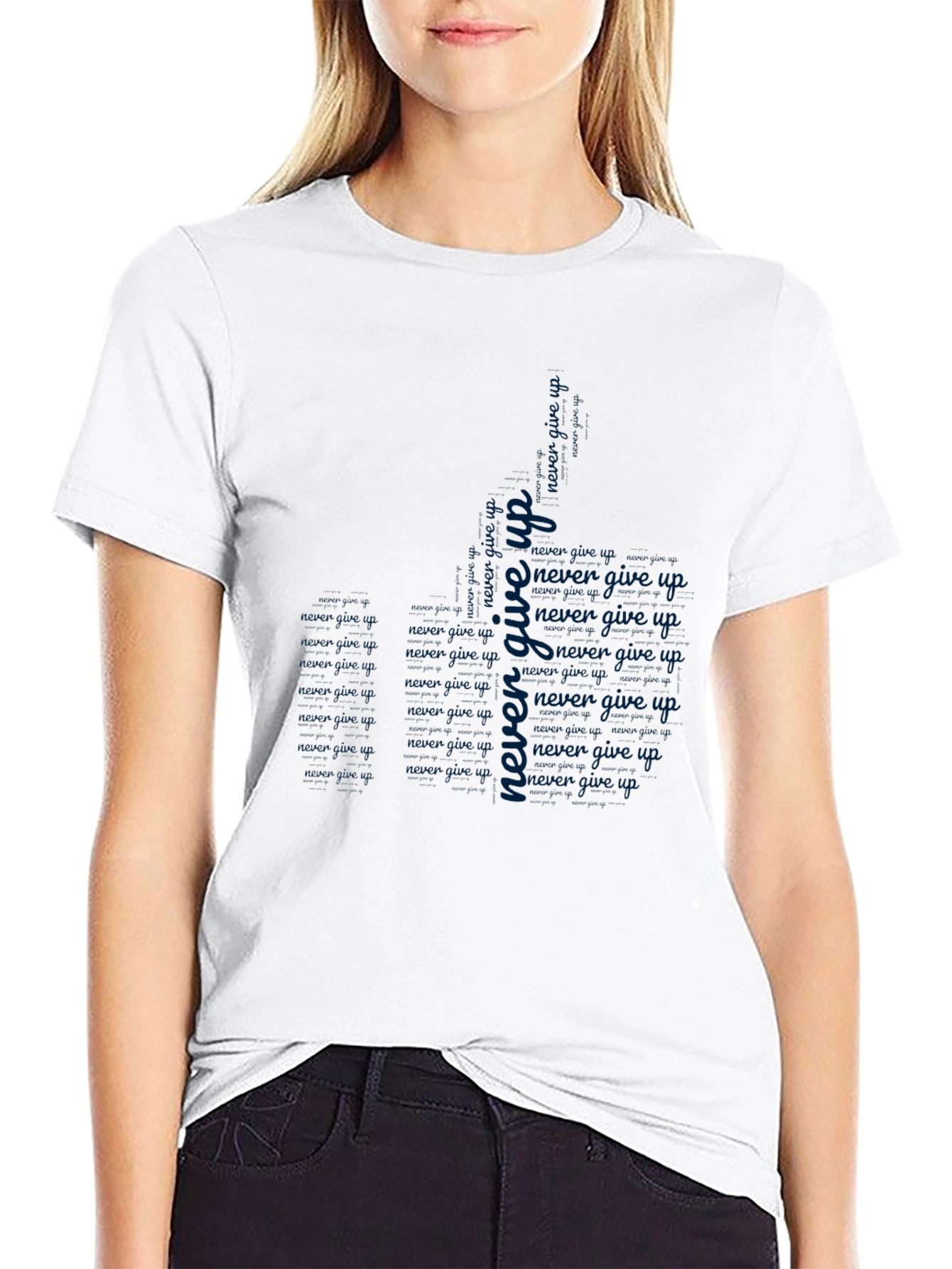 Never Give Up Black Graphic Tee