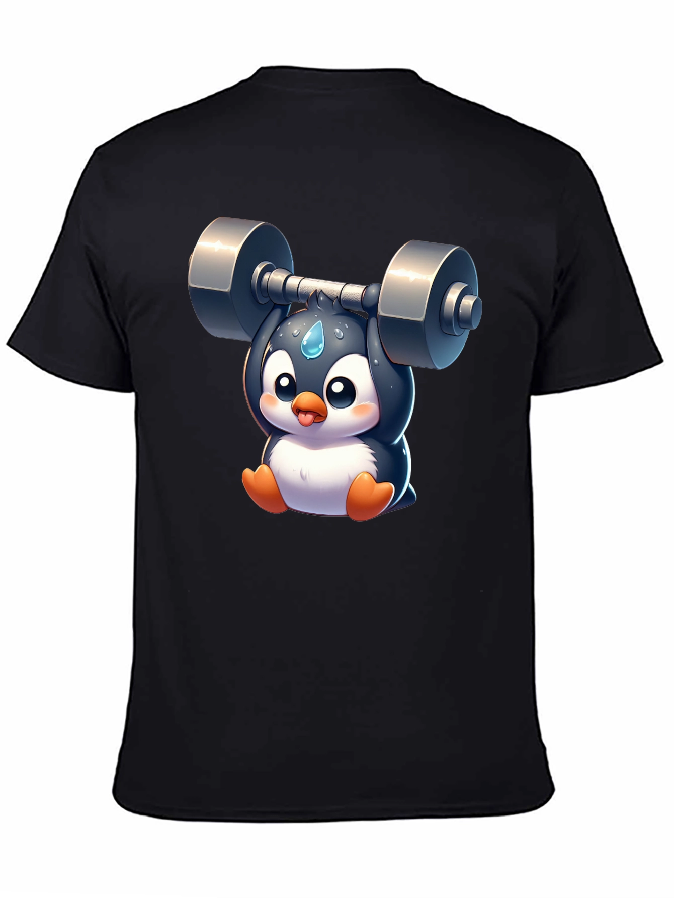 Penguin Lifting Weights Graphic T-Shirt