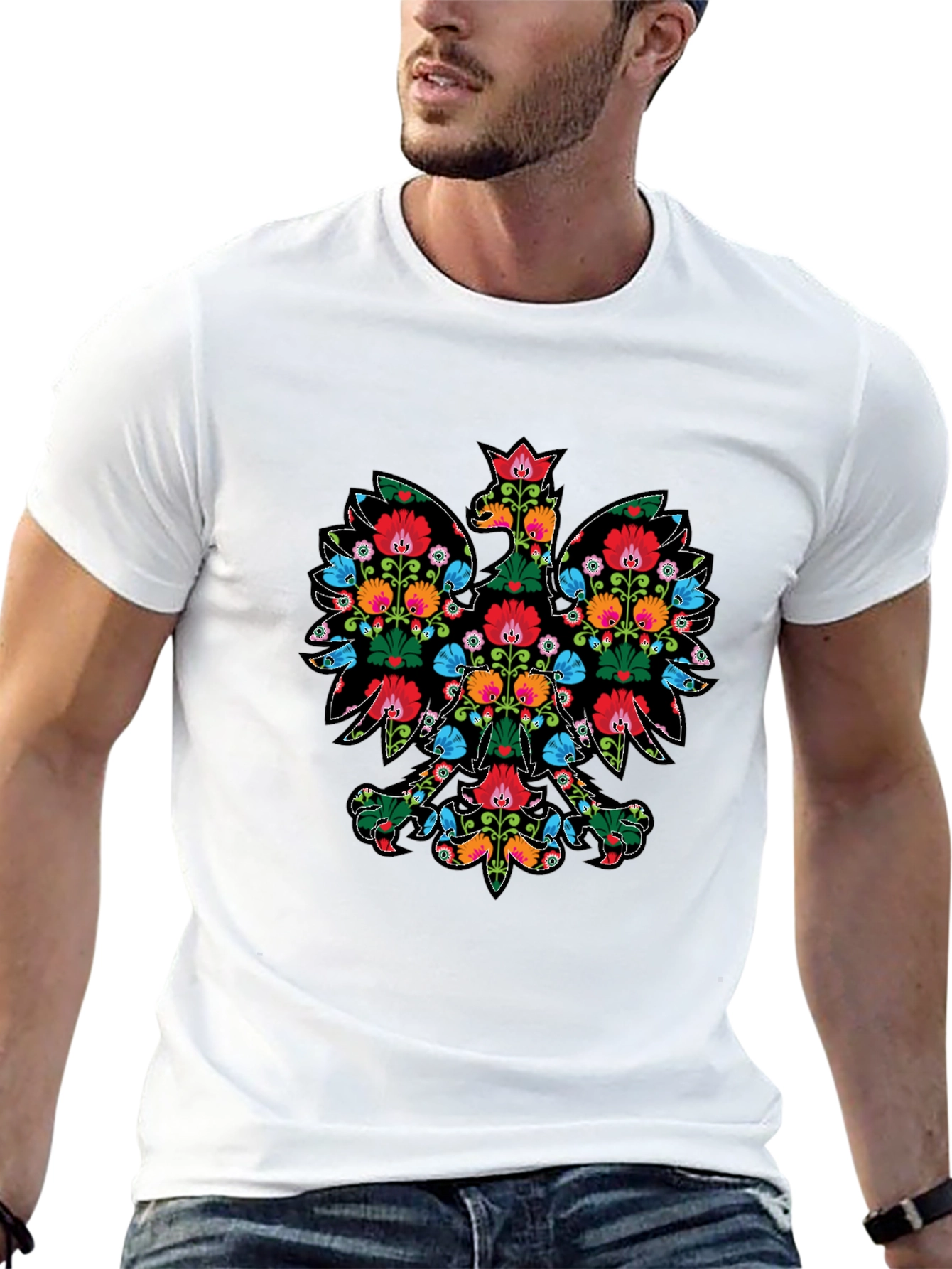 Floral Eagle Graphic T-Shirt - Unique Design
