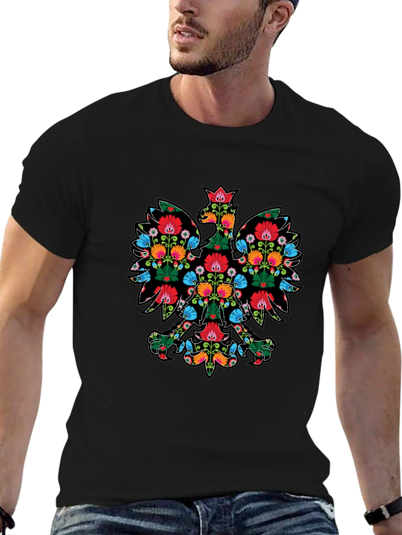 Floral Eagle Graphic T-Shirt - Unique Design