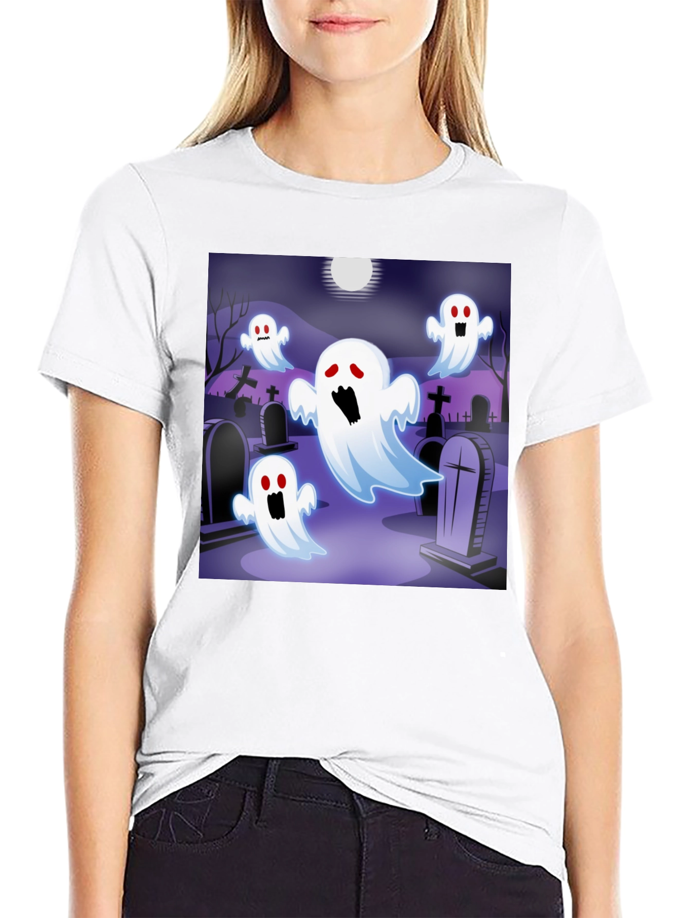 Spooky Ghost Graveyard T-Shirt - Halloween Apparel