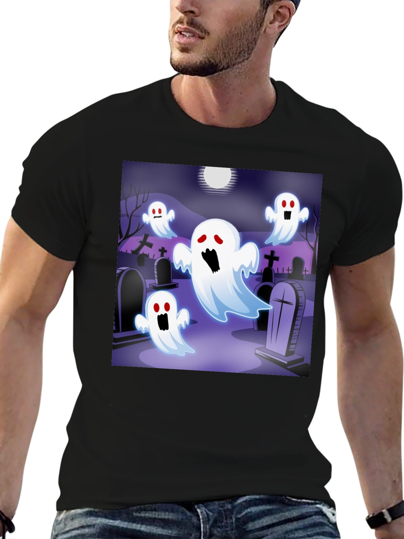 Spooky Ghost Graveyard T-Shirt - Halloween Apparel