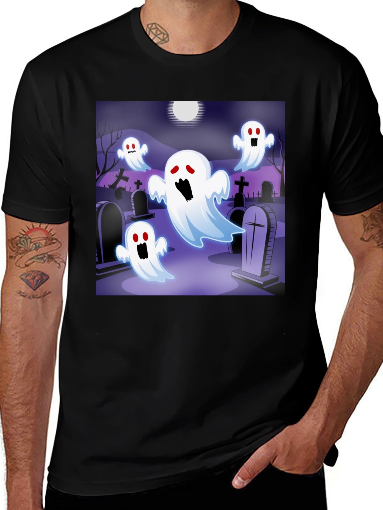 Spooky Ghost Graveyard T-Shirt - Halloween Apparel