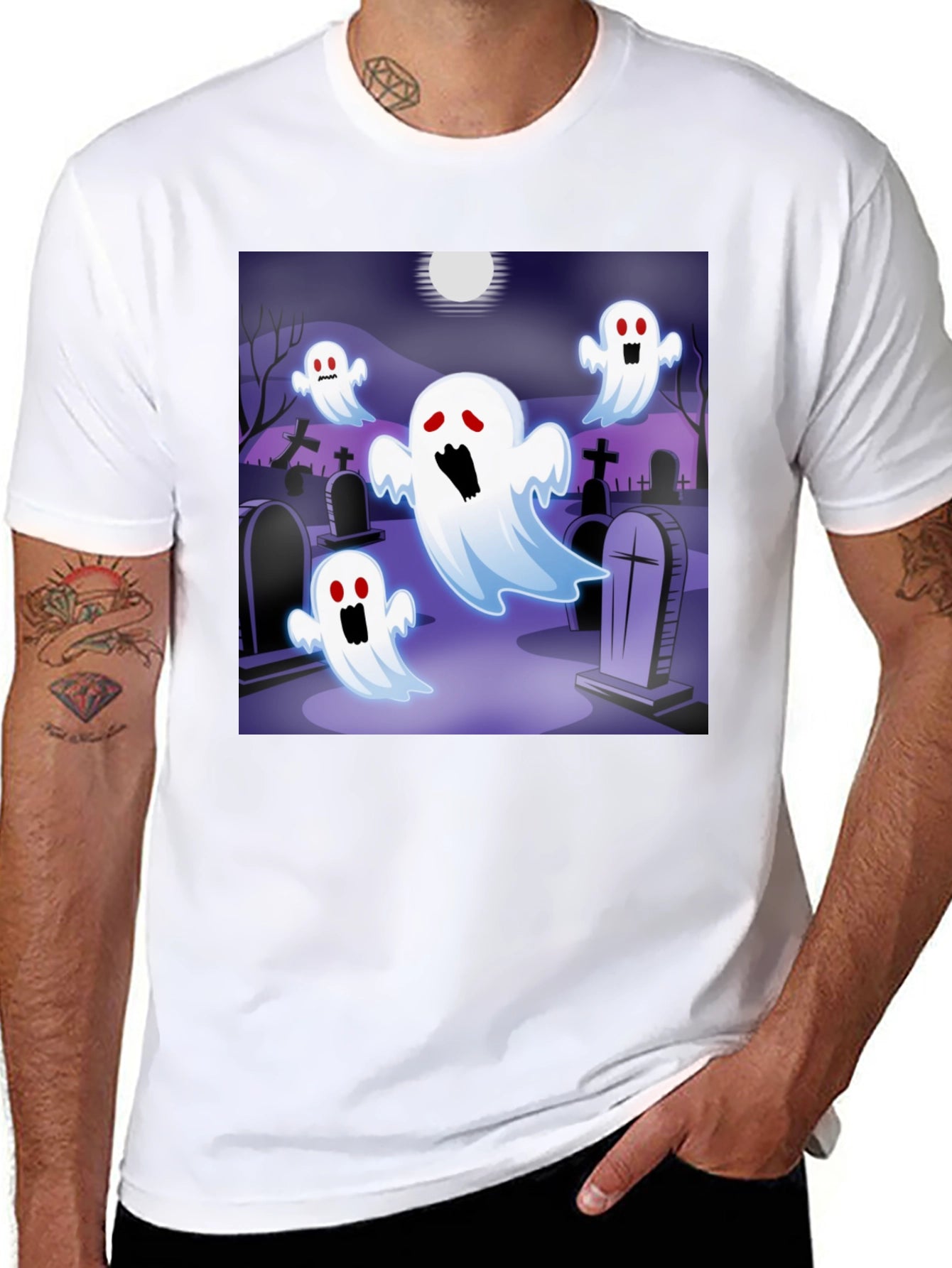 Spooky Ghost Graveyard T-Shirt - Halloween Apparel
