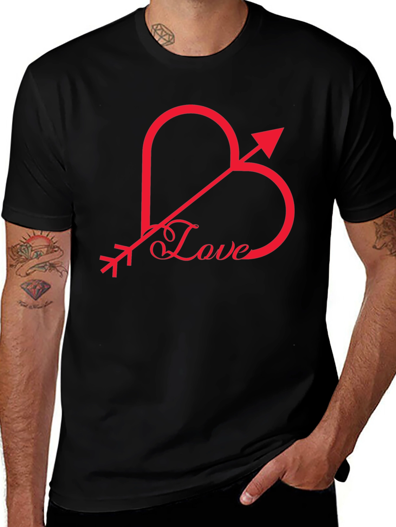 Love Heart Arrow Graphic Tee - Black