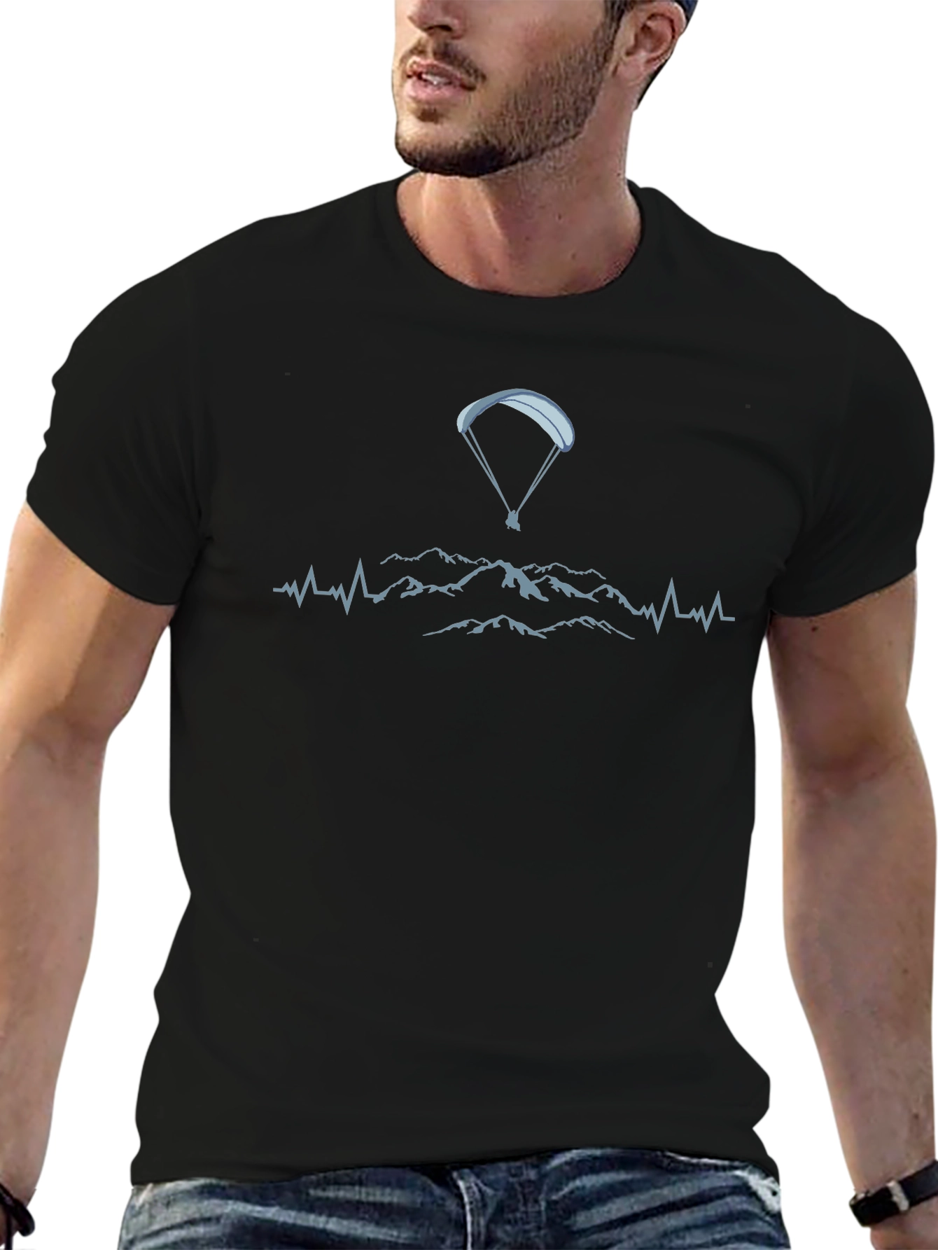 Paragliding Mountain Heartbeat T-Shirt - Black