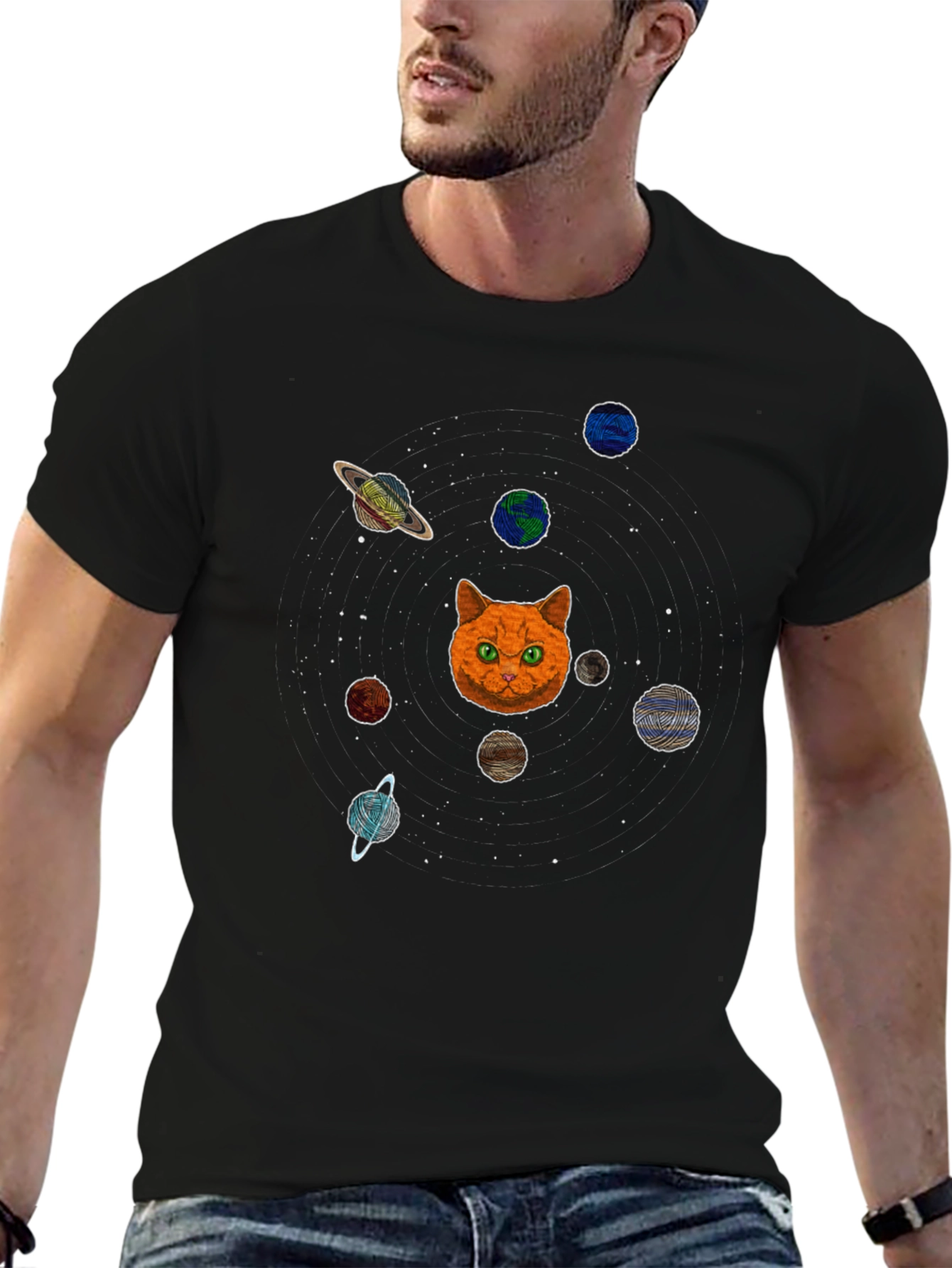 Cat Planets Graphic T-Shirt - Space Kitten Tee