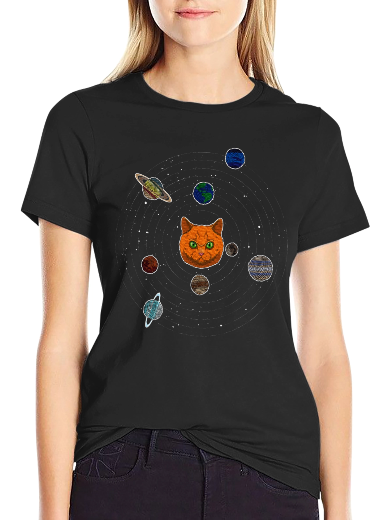 Cat Planets Graphic T-Shirt - Space Kitten Tee