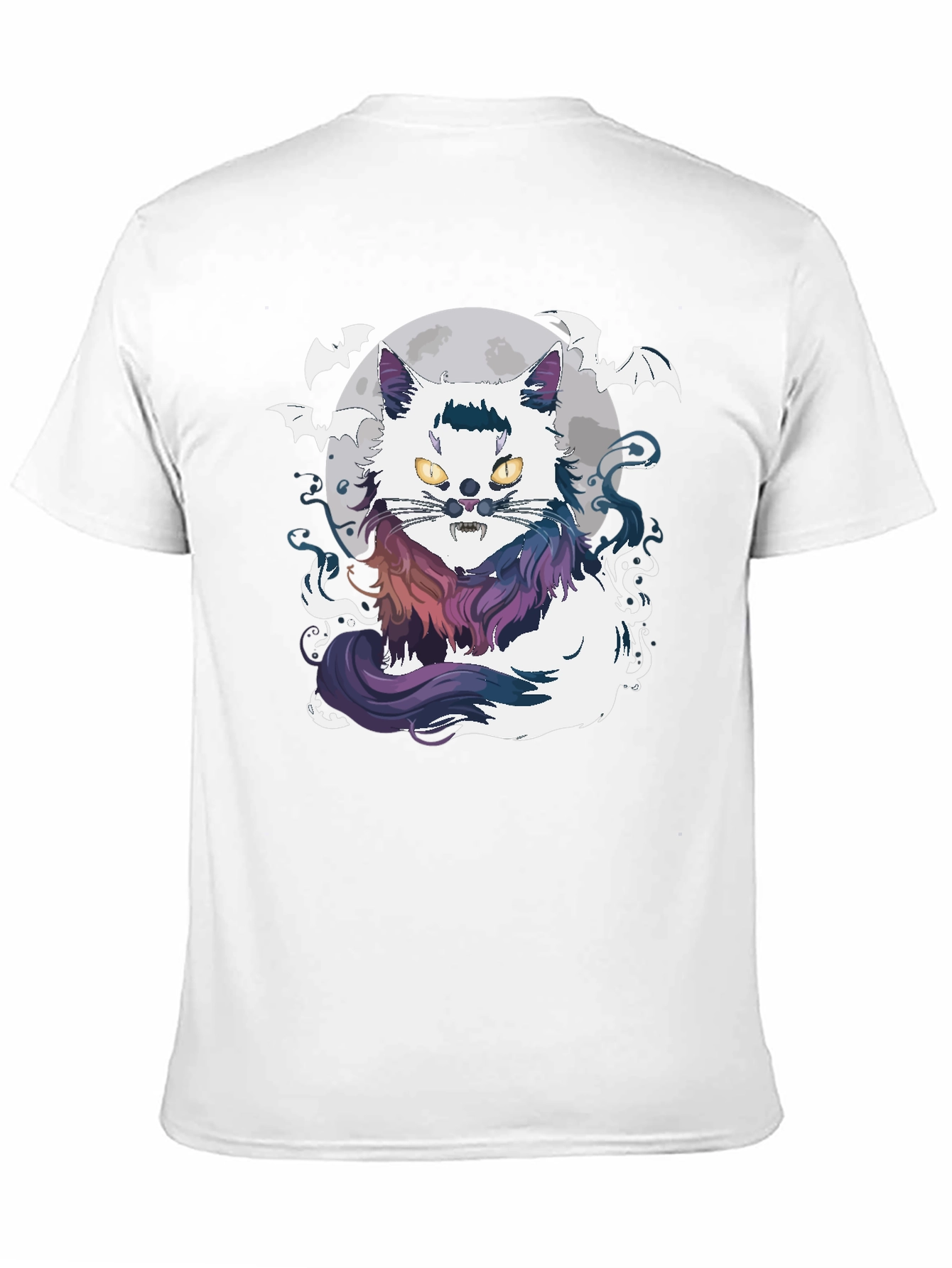 Halloween Cat T-Shirt - Spooky Bat & Moon Design