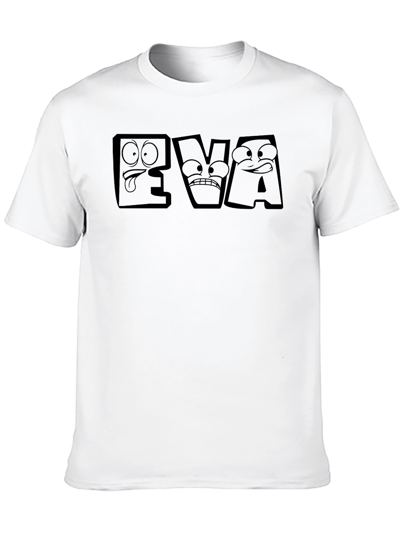 EVA Funny Cartoon Face Black T-Shirt