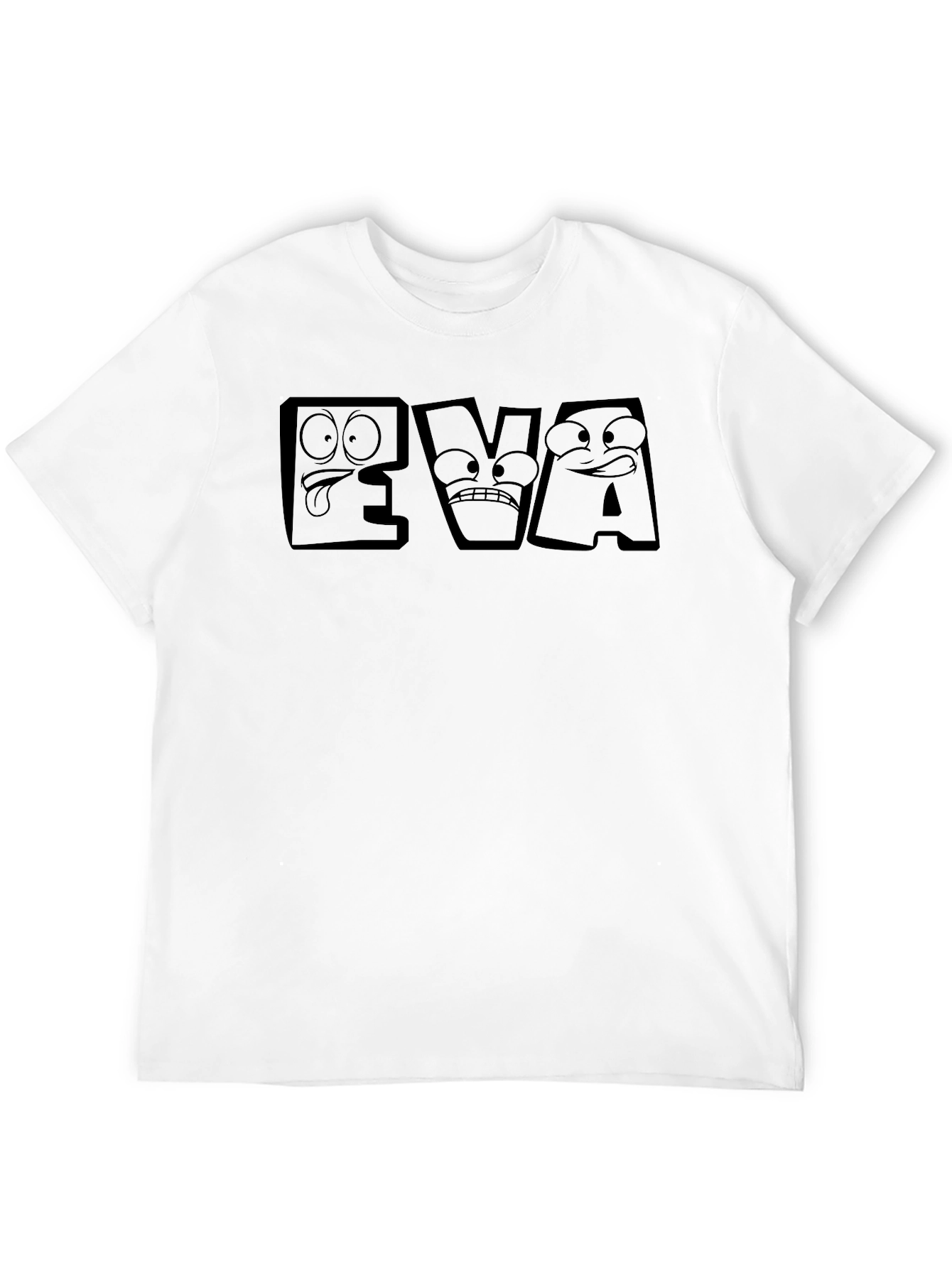 EVA Funny Cartoon Face Black T-Shirt