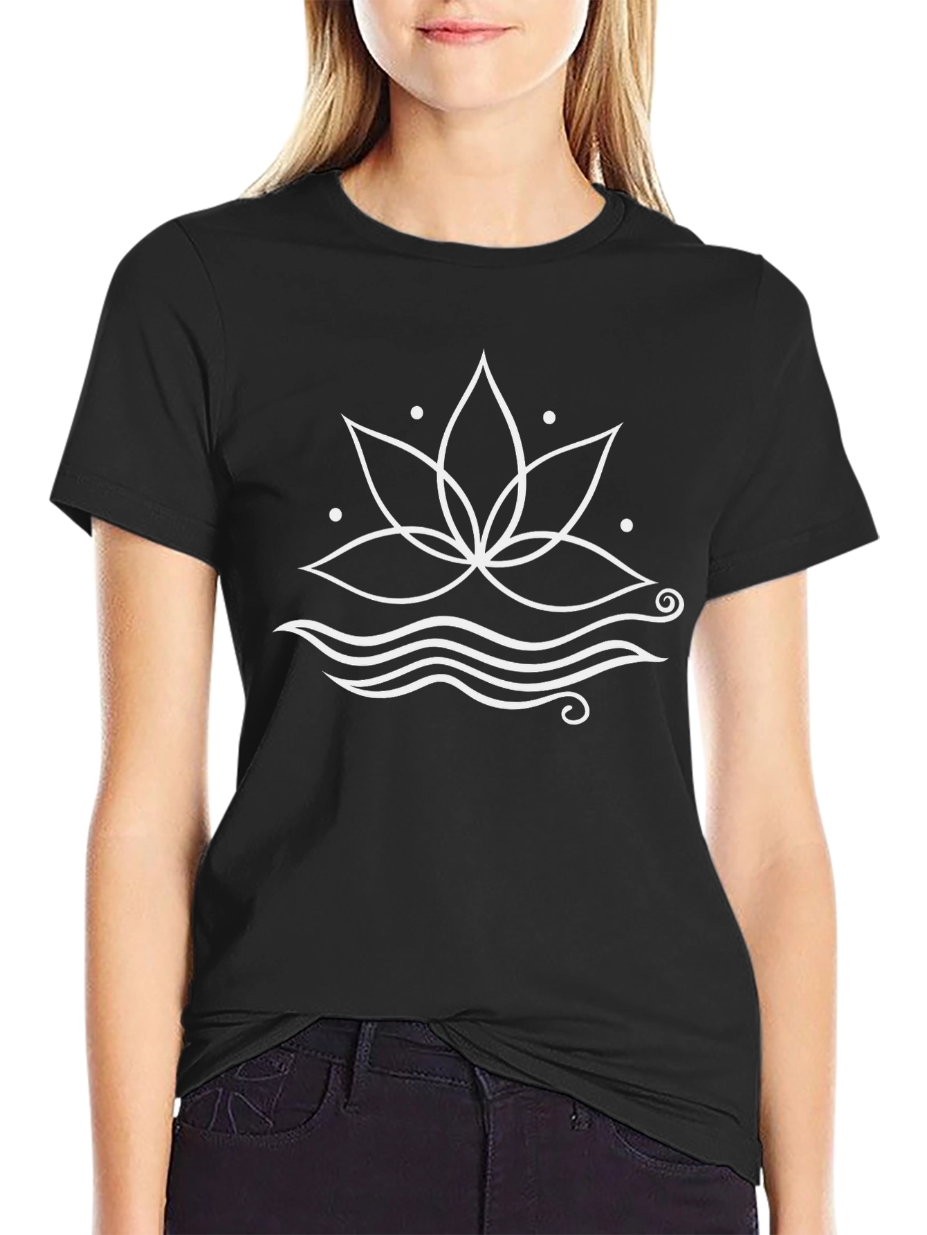 Lotus Flower Graphic Tee - Black Cotton T-Shirt