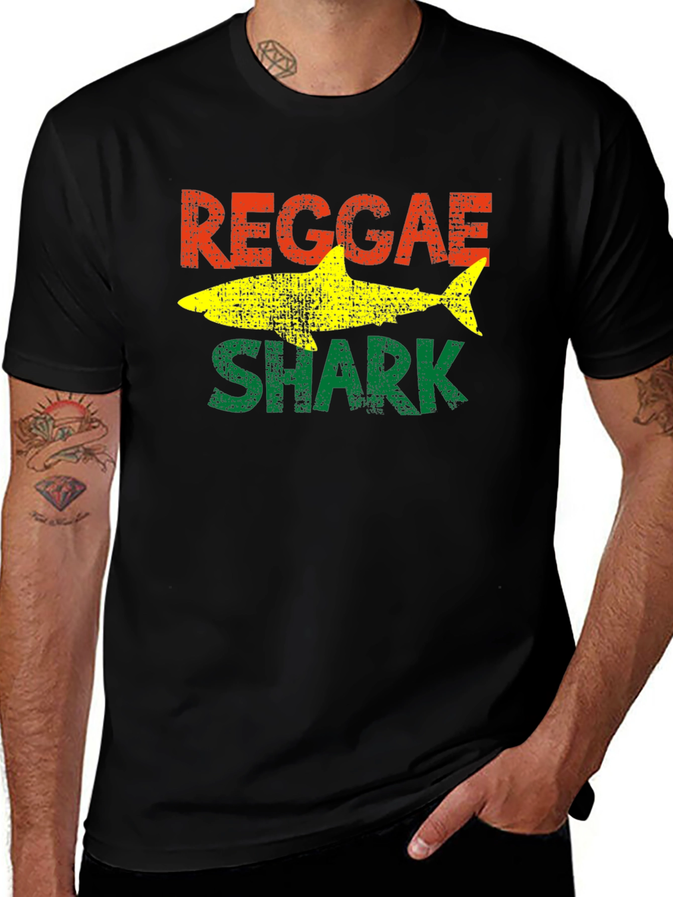 Reggae Shark Graphic Tee - Rasta Inspired T-Shirt