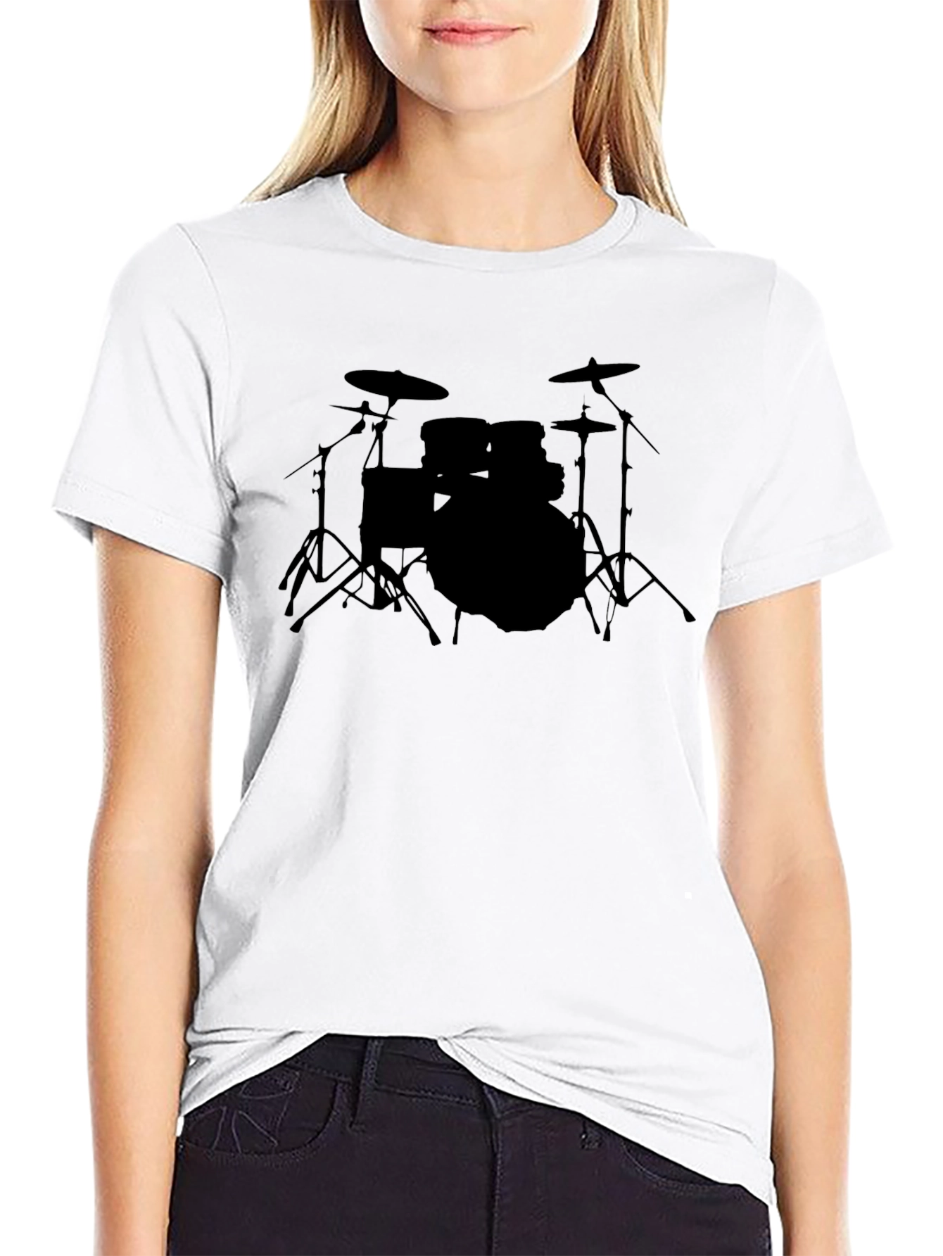 Drum Kit Graphic Tee - Black Cotton T-Shirt