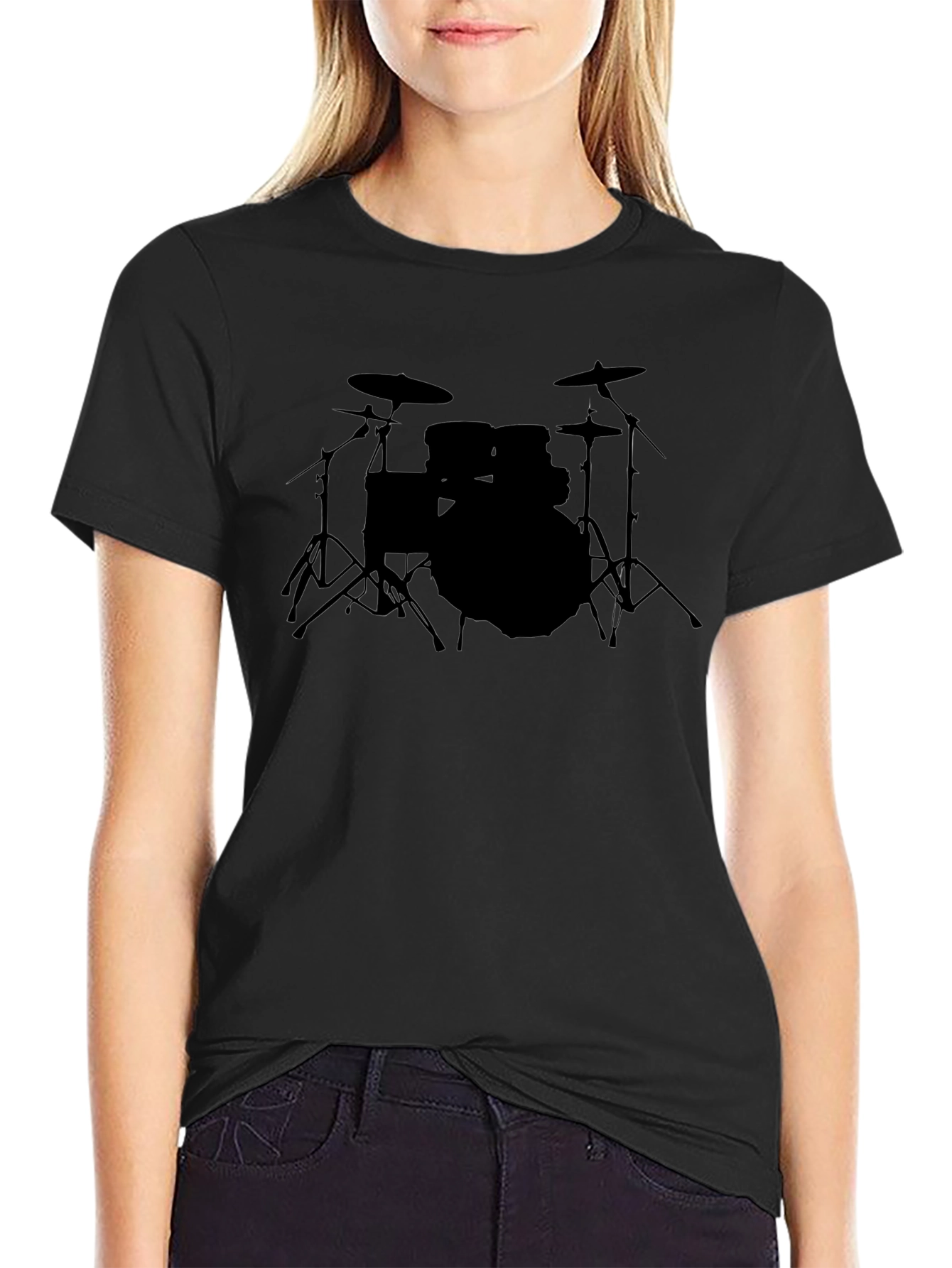 Drum Kit Graphic Tee - Black Cotton T-Shirt