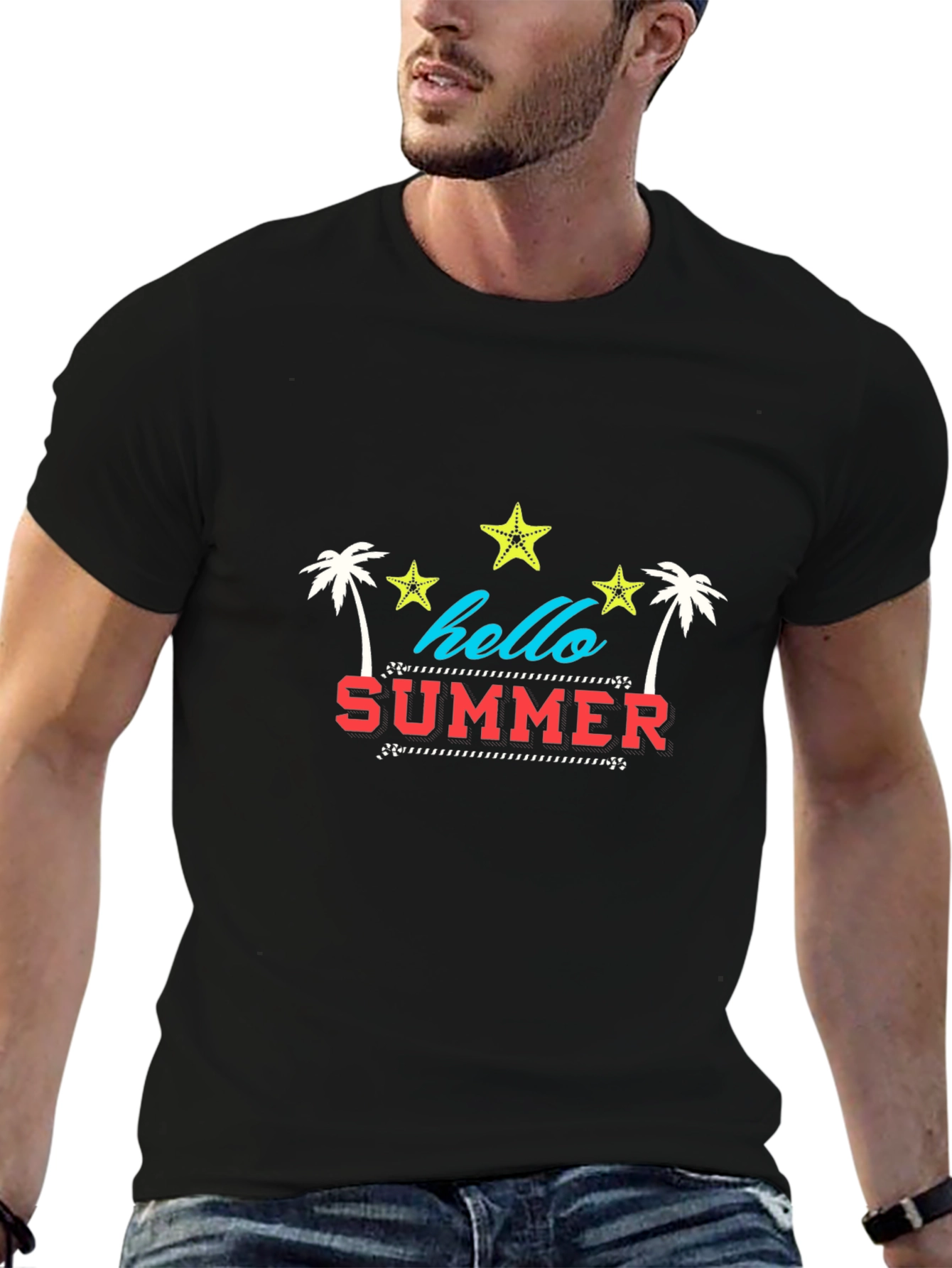 Hello Summer Graphic Tee - Black Cotton Blend