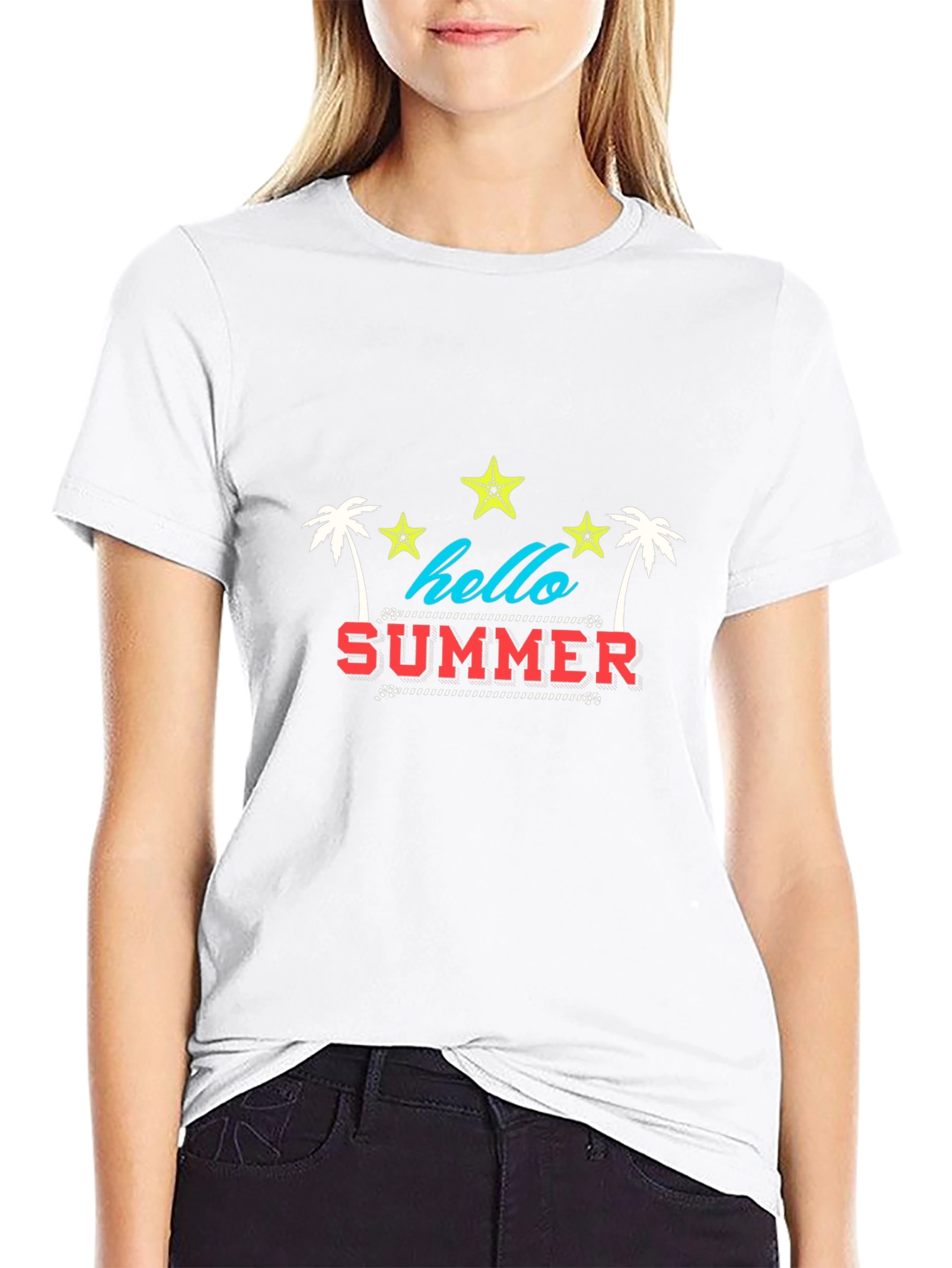 Hello Summer Graphic Tee - Black Cotton Blend