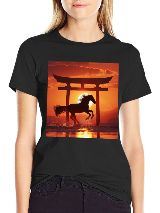 Horse Torii Gate Graphic Tee - Black