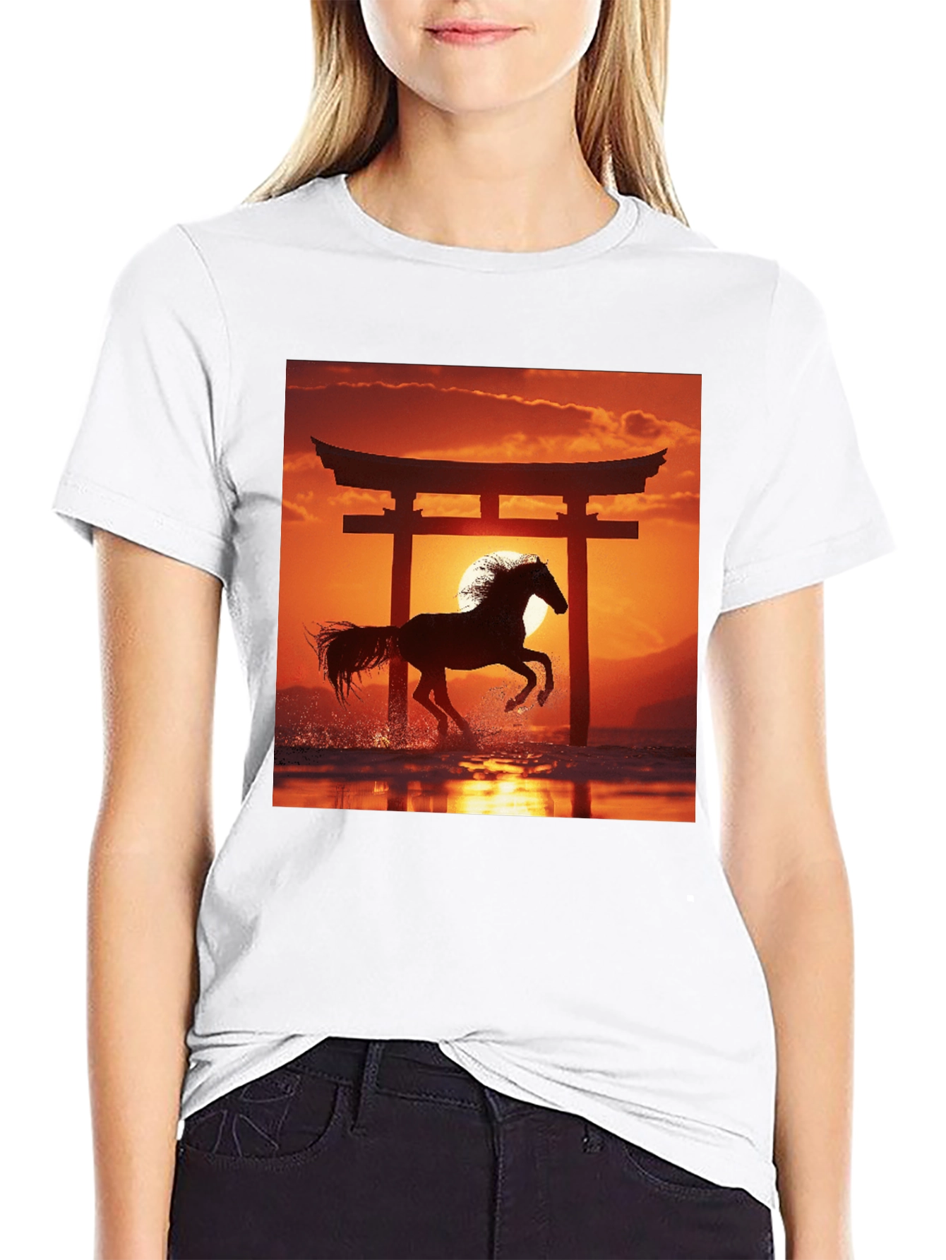 Horse Torii Gate Graphic Tee - Black