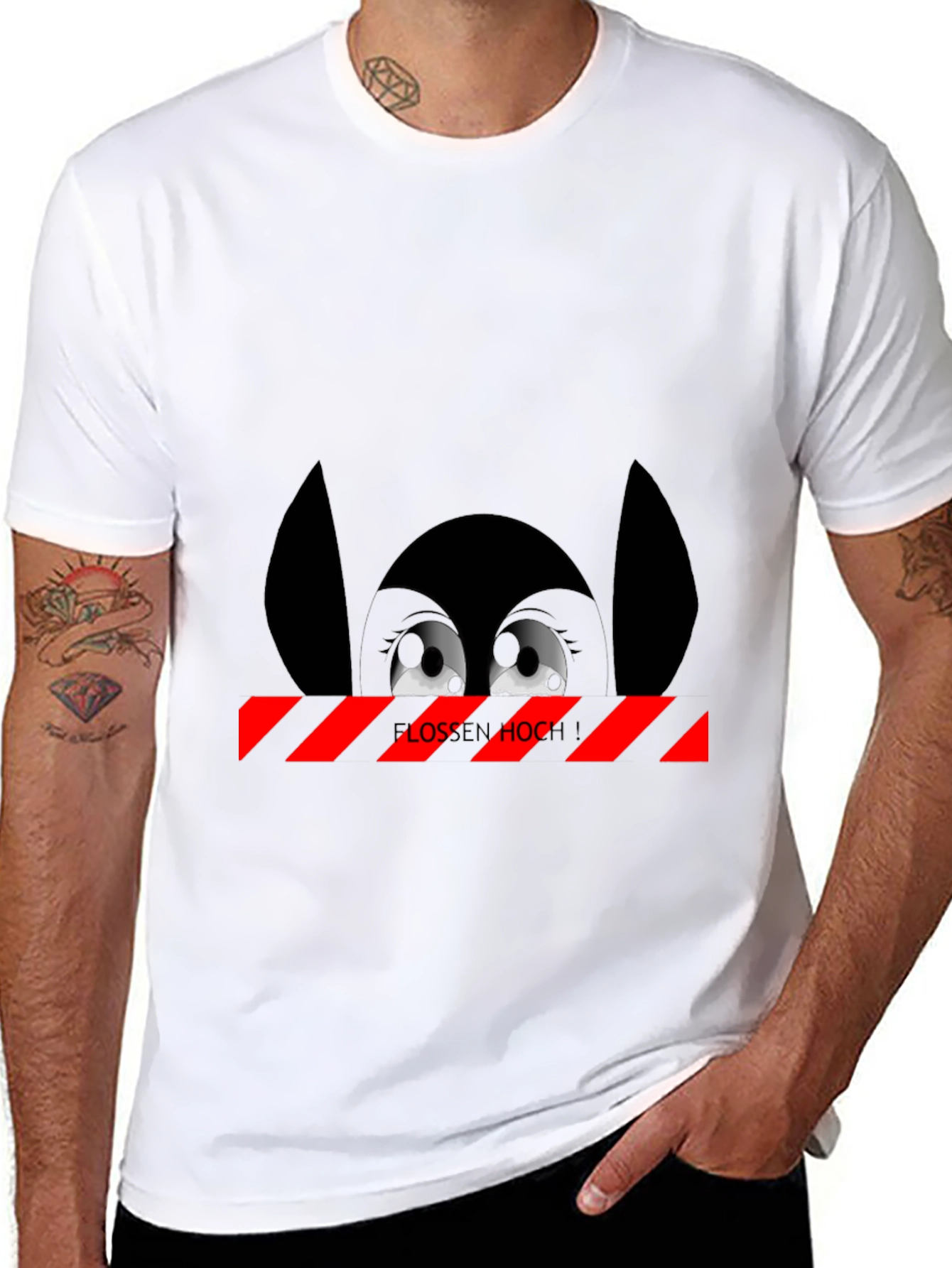 Cartoon Eyes Black T-Shirt - Flossen Hoch!