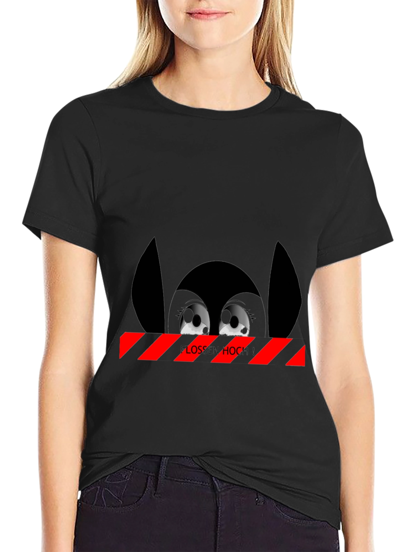 Cartoon Eyes Black T-Shirt - Flossen Hoch!