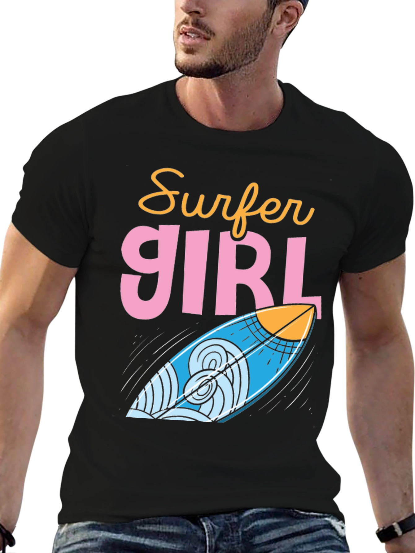 Surfer Girl Graphic Tee - Cool Surfboard Design