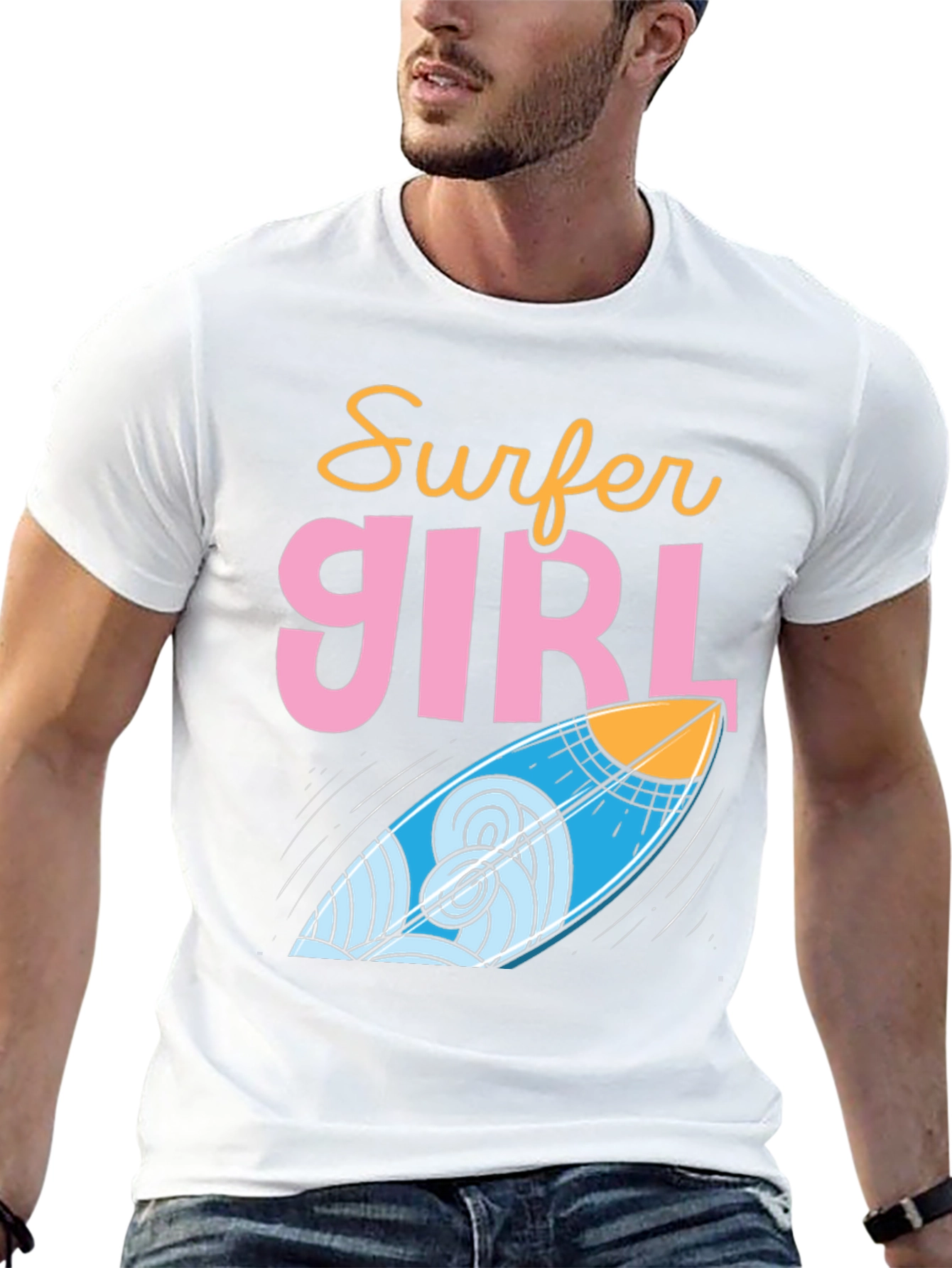 Surfer Girl Graphic Tee - Cool Surfboard Design