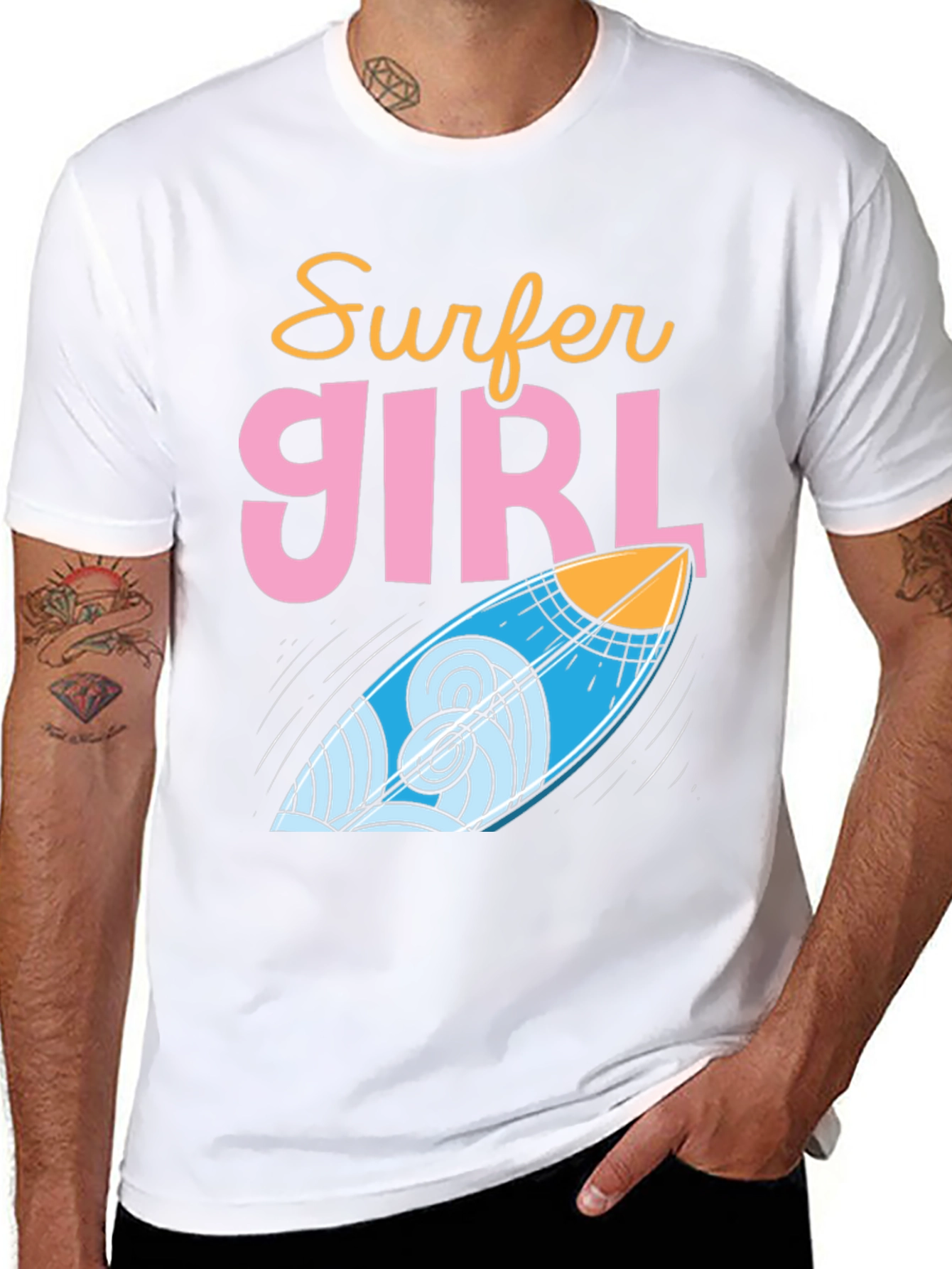 Surfer Girl Graphic Tee - Cool Surfboard Design