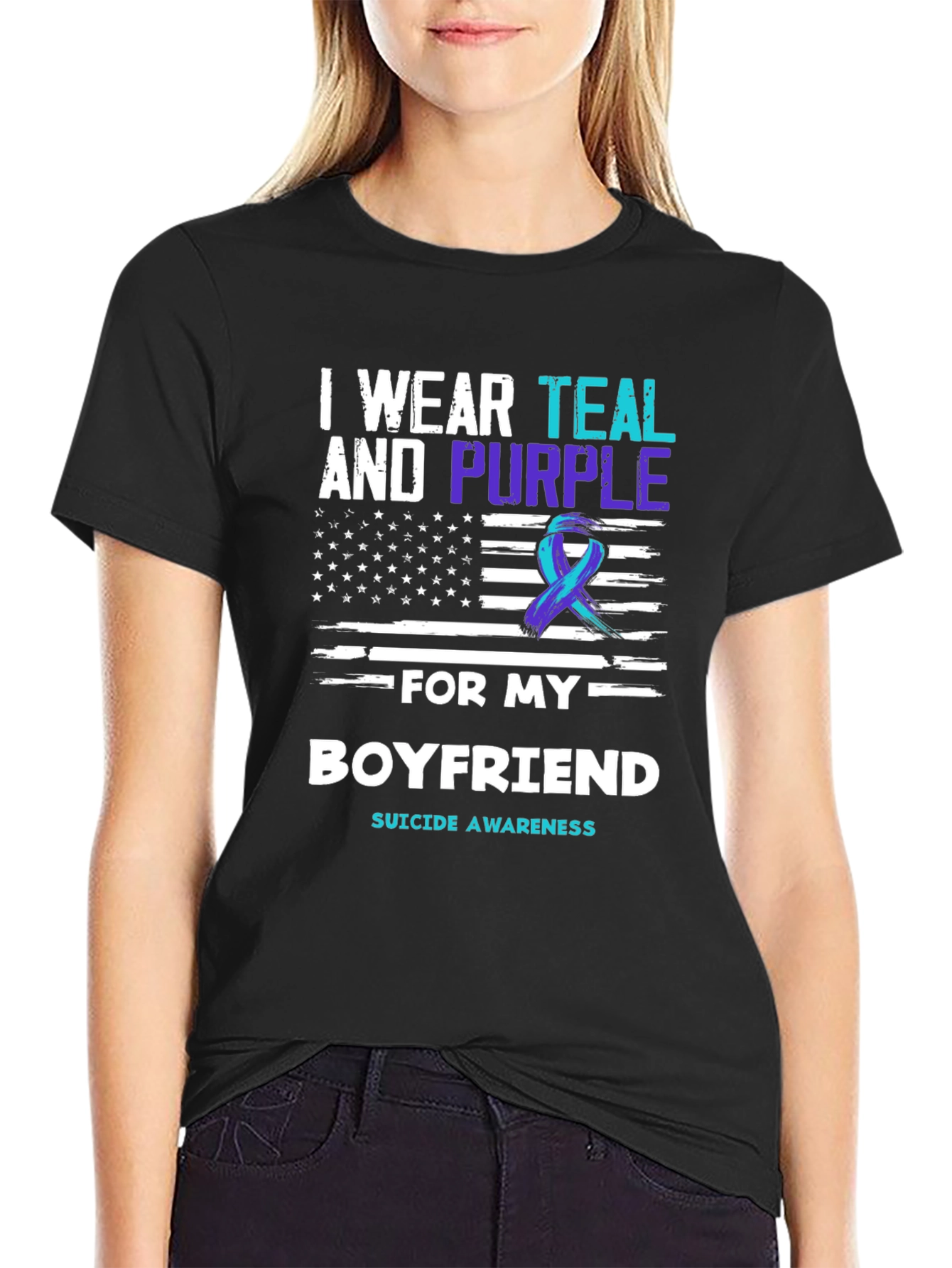 Teal & Purple Suicide Awareness Boyfriend T-Shirt
