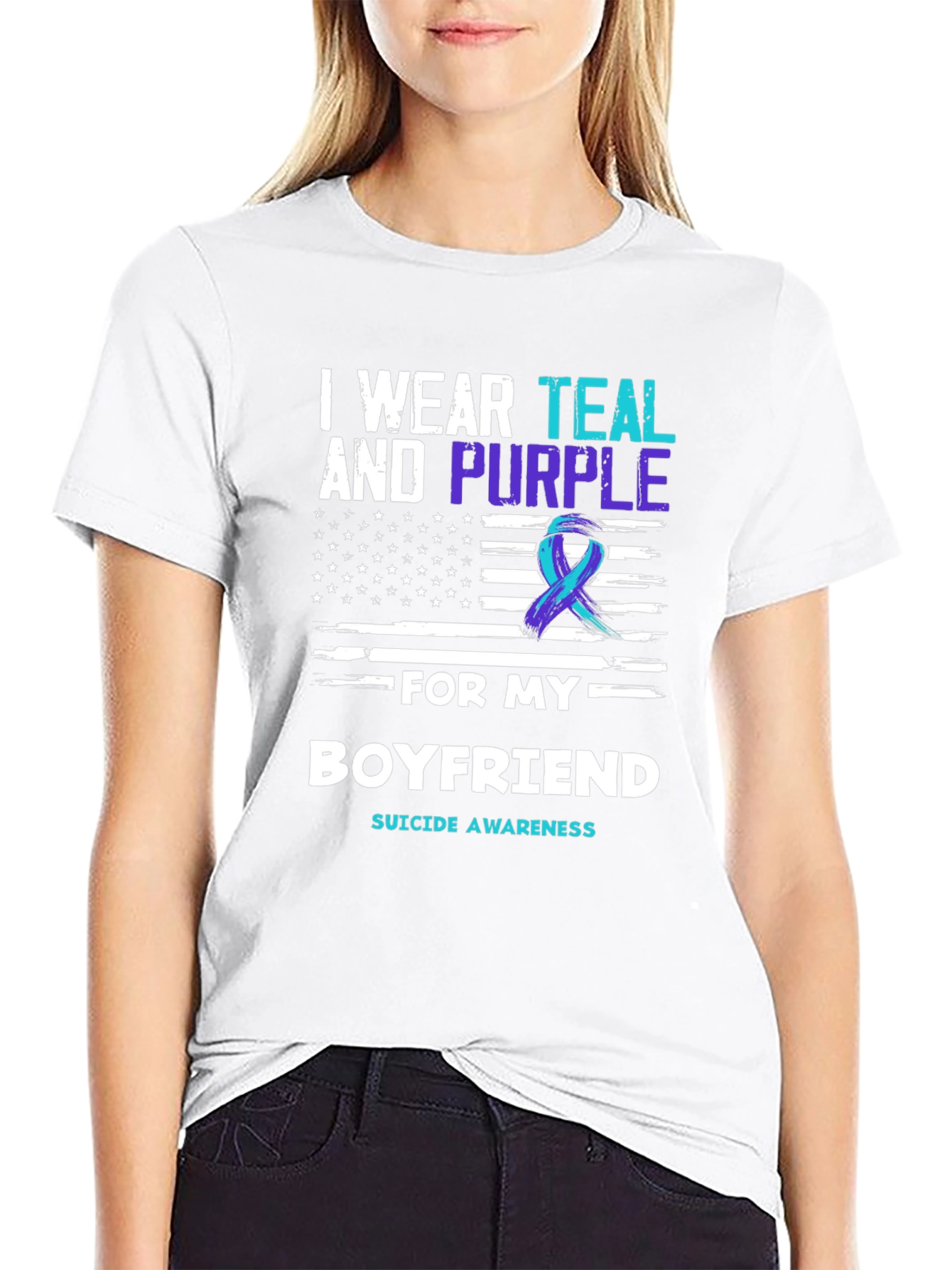 Teal & Purple Suicide Awareness Boyfriend T-Shirt