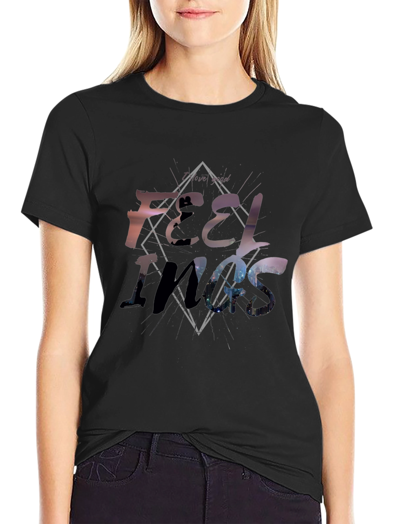 Feelings Graphic Tee - Soft Black Cotton Shirt
