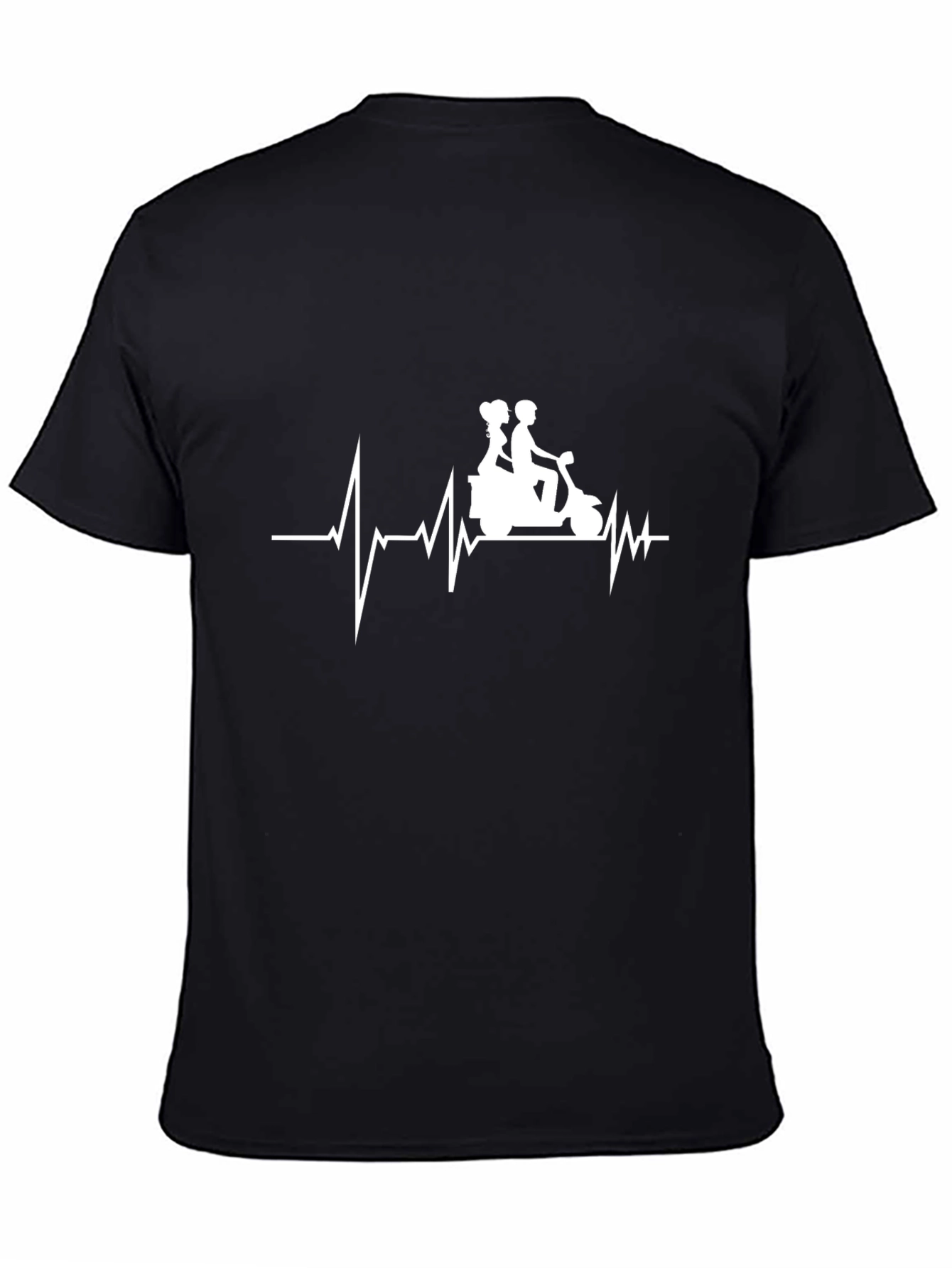 Heartbeat Scooter Couple T-Shirt - Black